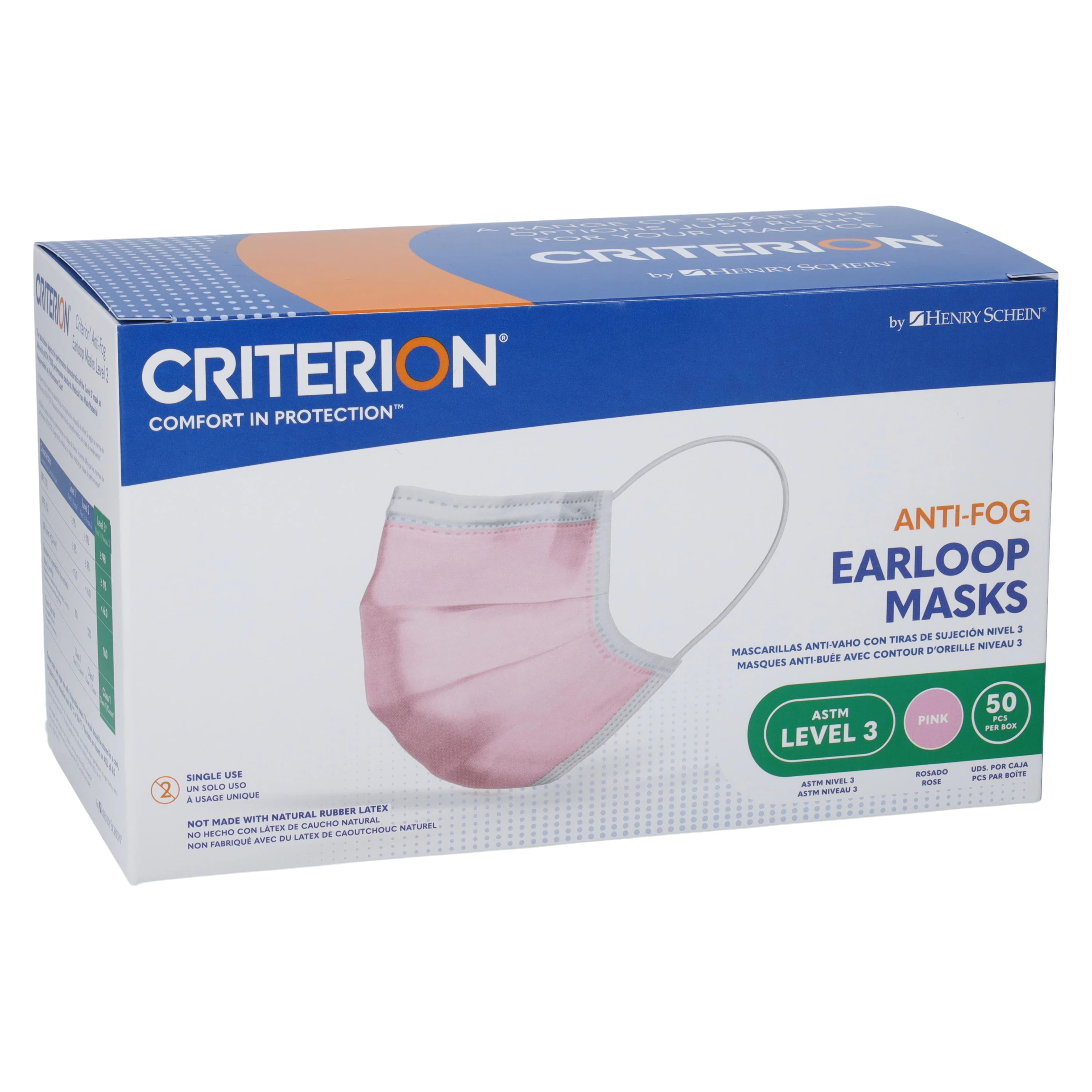 Criterion Anti-Fog Earloop Masks, ASTM Level 3, Pink, Adult, 50/Box thumbnail 3