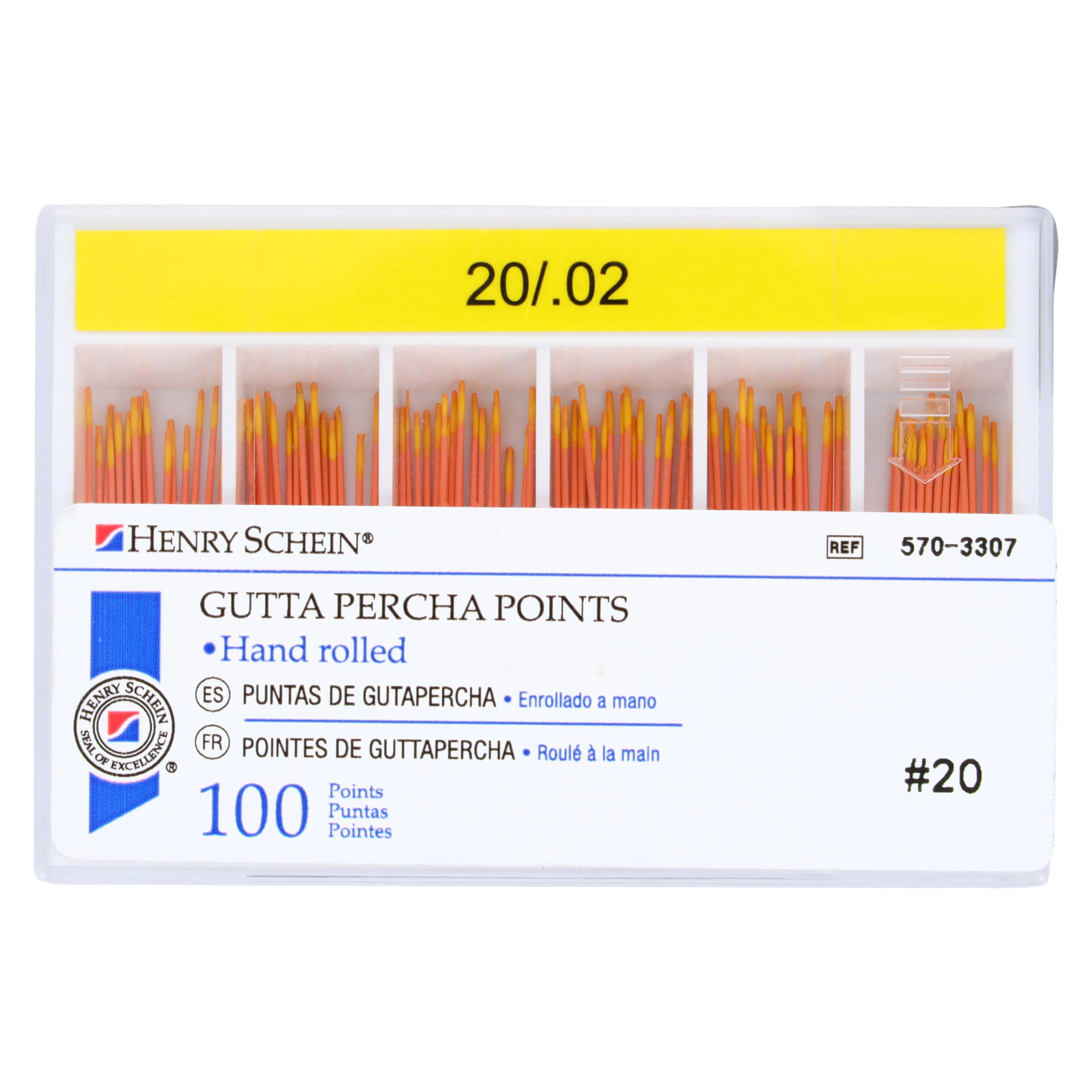 HSI Hand Rolled Gutta Percha Points, Size #20, 28 mm, ISO Yellow, Cadmium Free, 100/Box - Gutta Percha Cadmium Free - Image 1