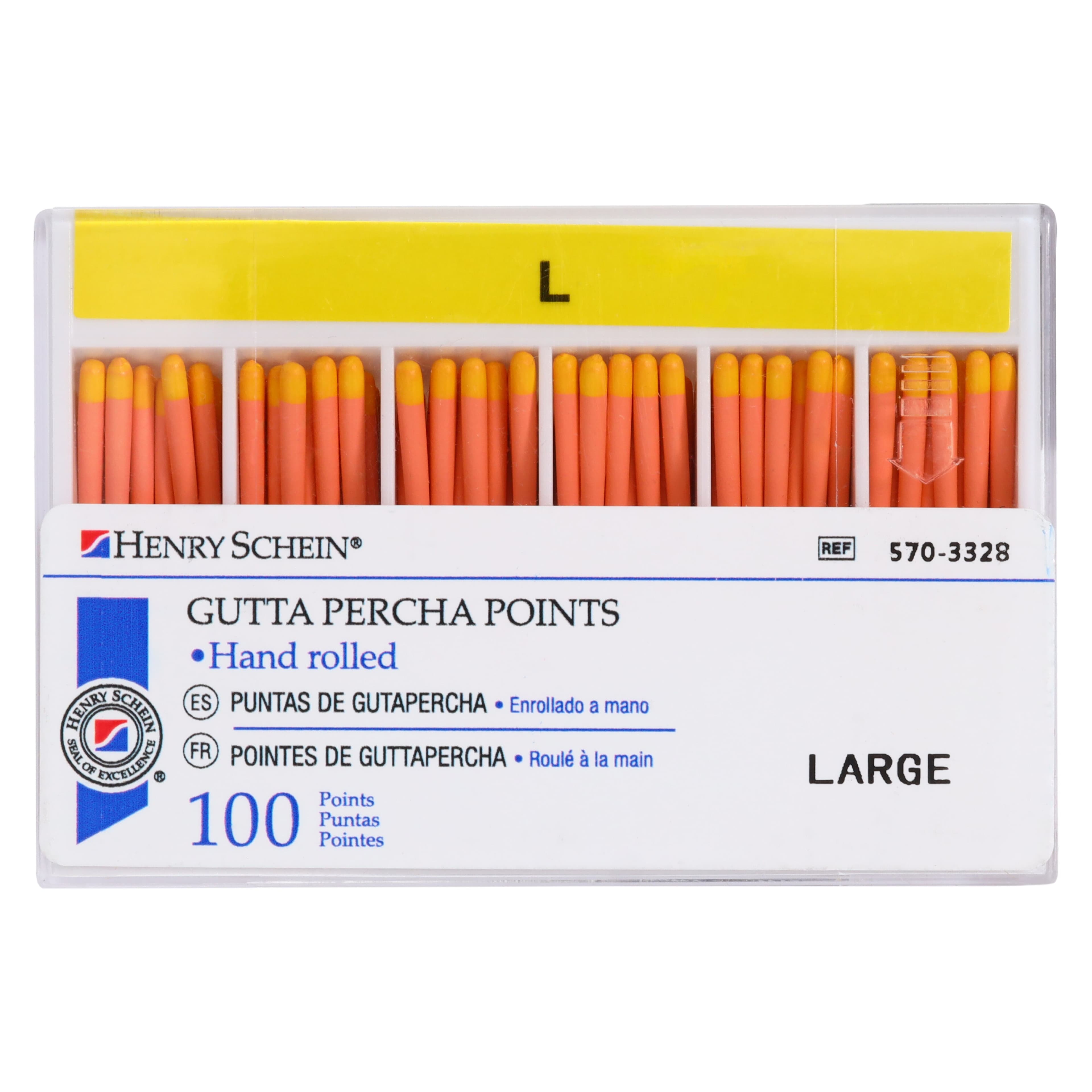 HSI Hand Rolled Gutta Percha Points, Large, ISO, 28 mm, Yellow, Cadmium Free, Radiopaque, Latex Free, Non-Sterile, 100/Box thumbnail 5