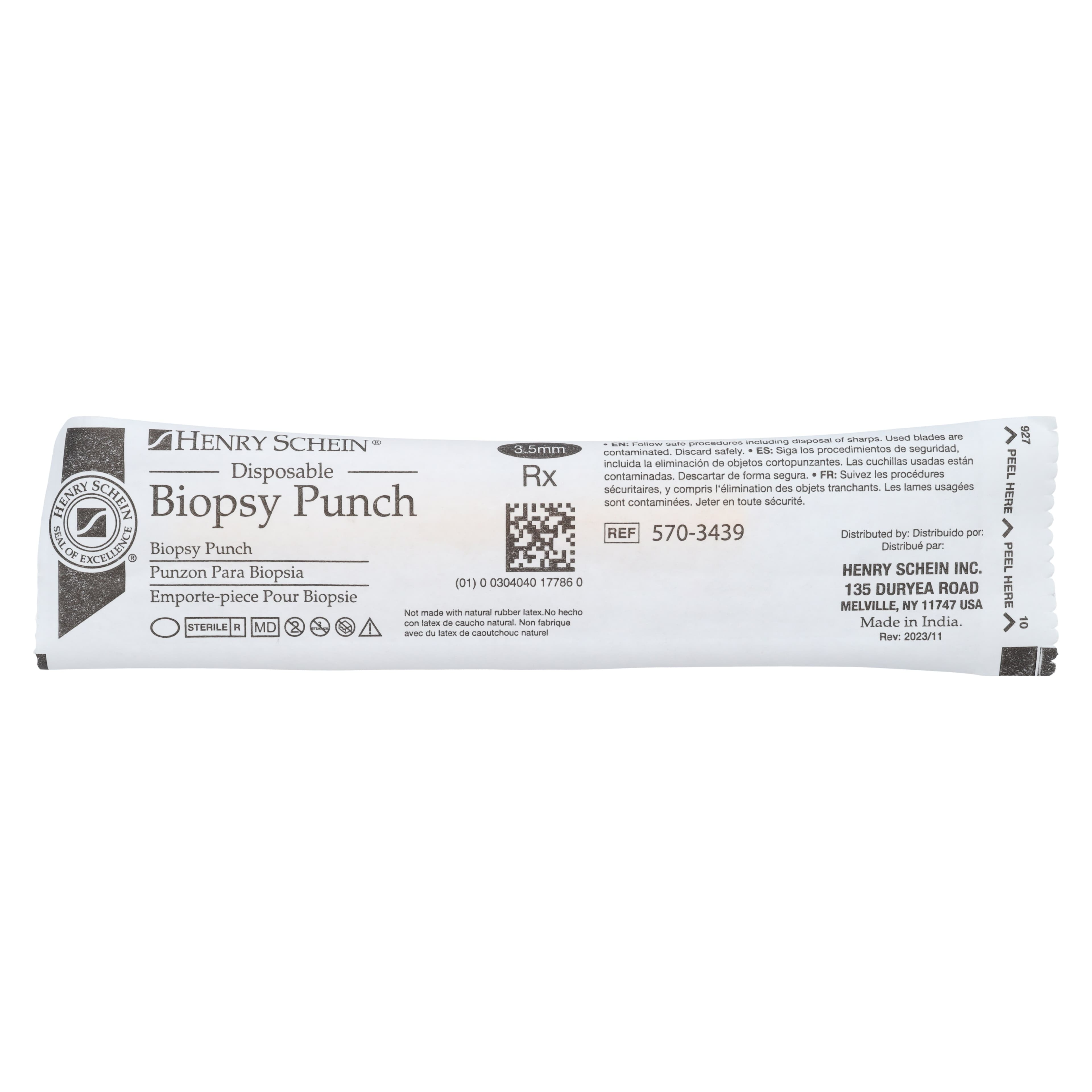 Henry Schein Disposable Biopsy Punch, 3.5mm Blade, 95mm Plastic Handle with Stainless Steel Tip, Sterile, Each thumbnail 8