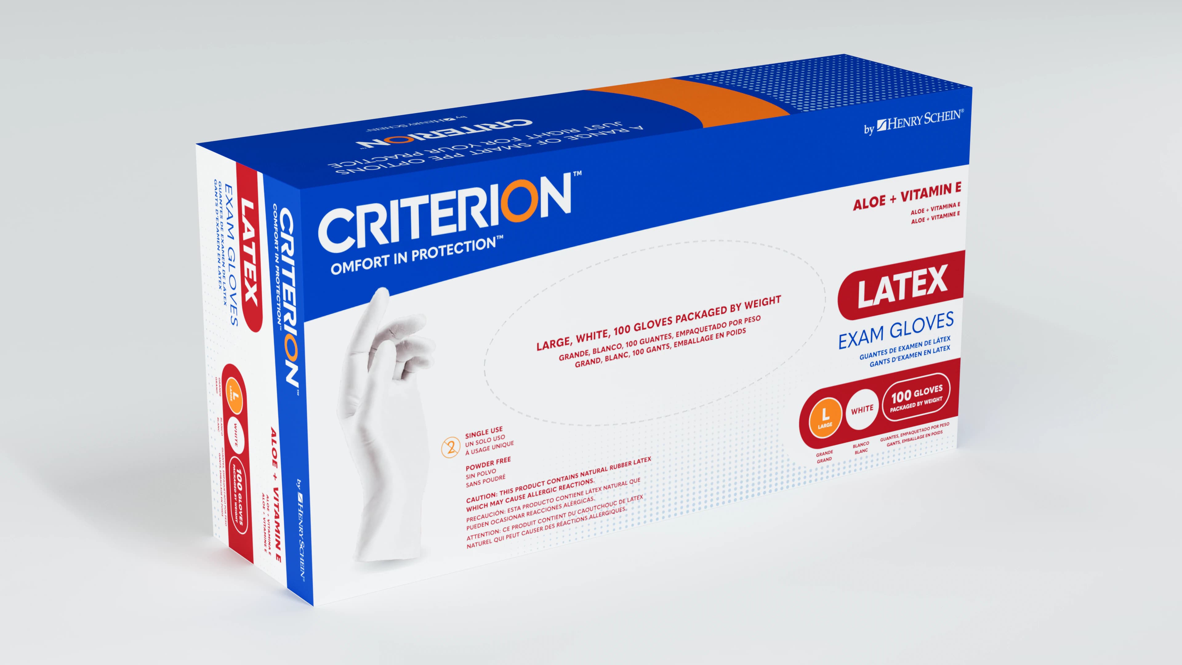 Criterion Glove Aloe+Vitamin E Latex Exam Gloves, Medium, White, Non-Sterile, 100/Box - Criterion Glove Aloe+Vitamin E - Image 1