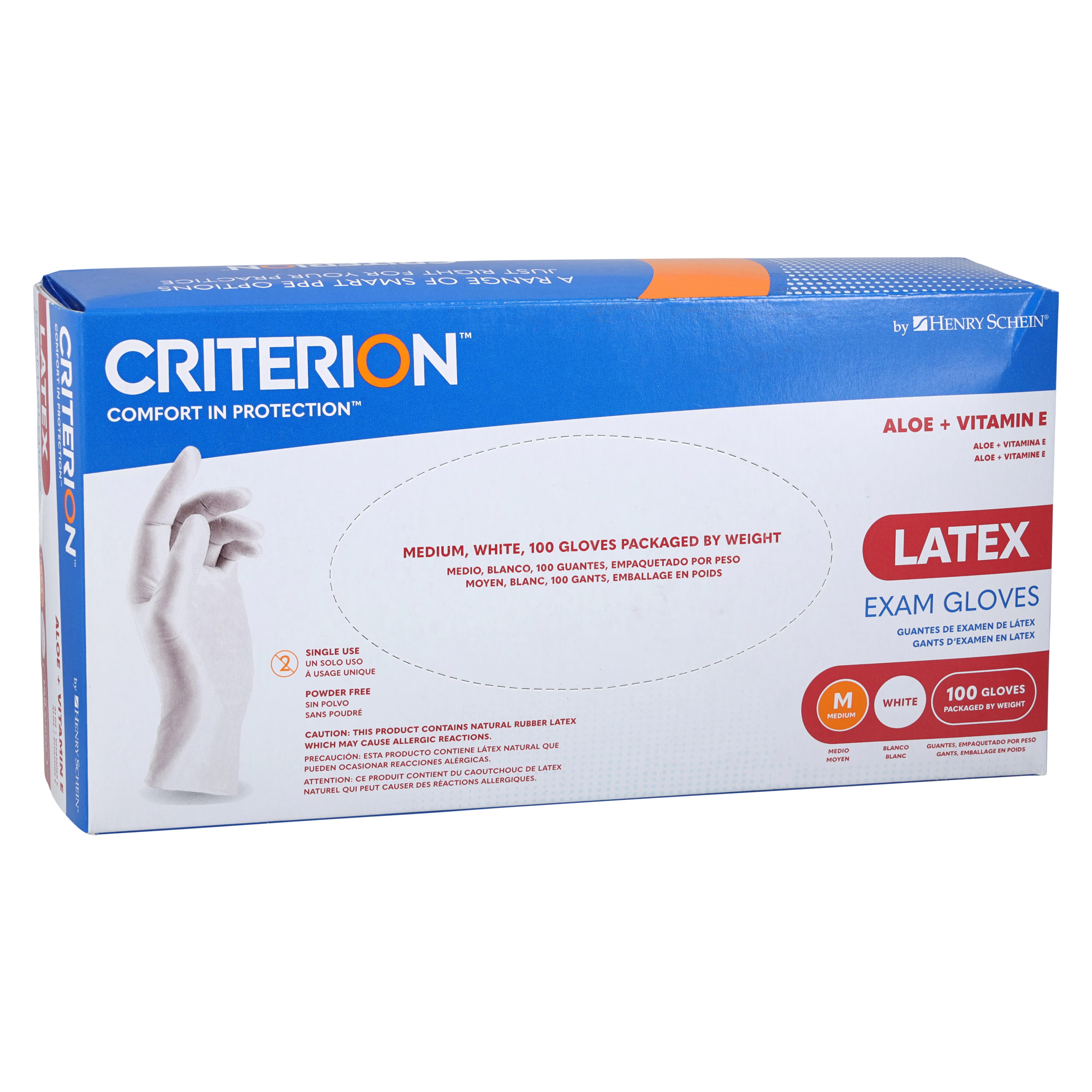 Criterion Glove Aloe+Vitamin E Latex Exam Gloves, Medium, White, Non-Sterile, 100/Box thumbnail 5