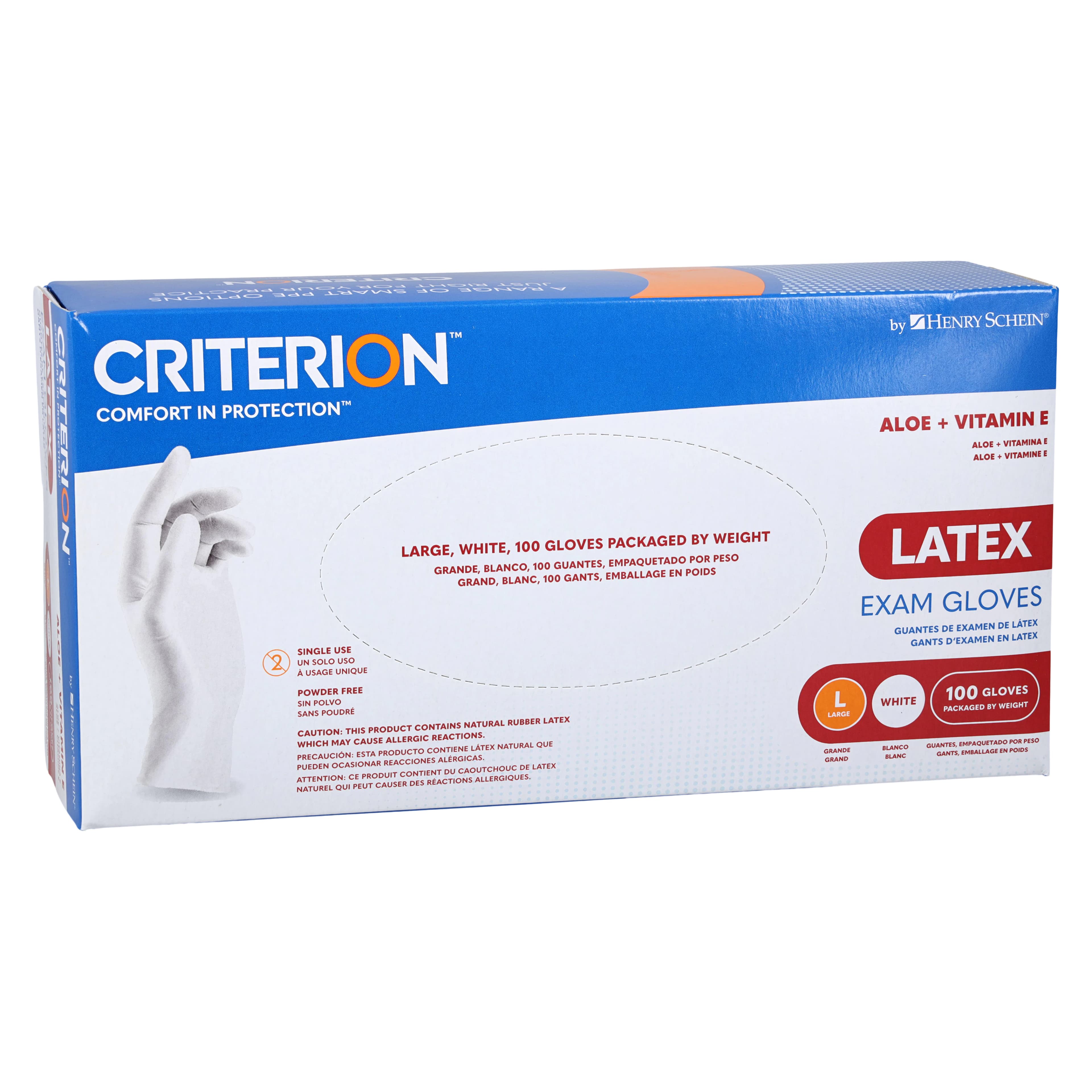 Criterion Glove Aloe+Vitamin E Latex Exam Gloves, Large, White, Non-Sterile, 100/Box thumbnail 5