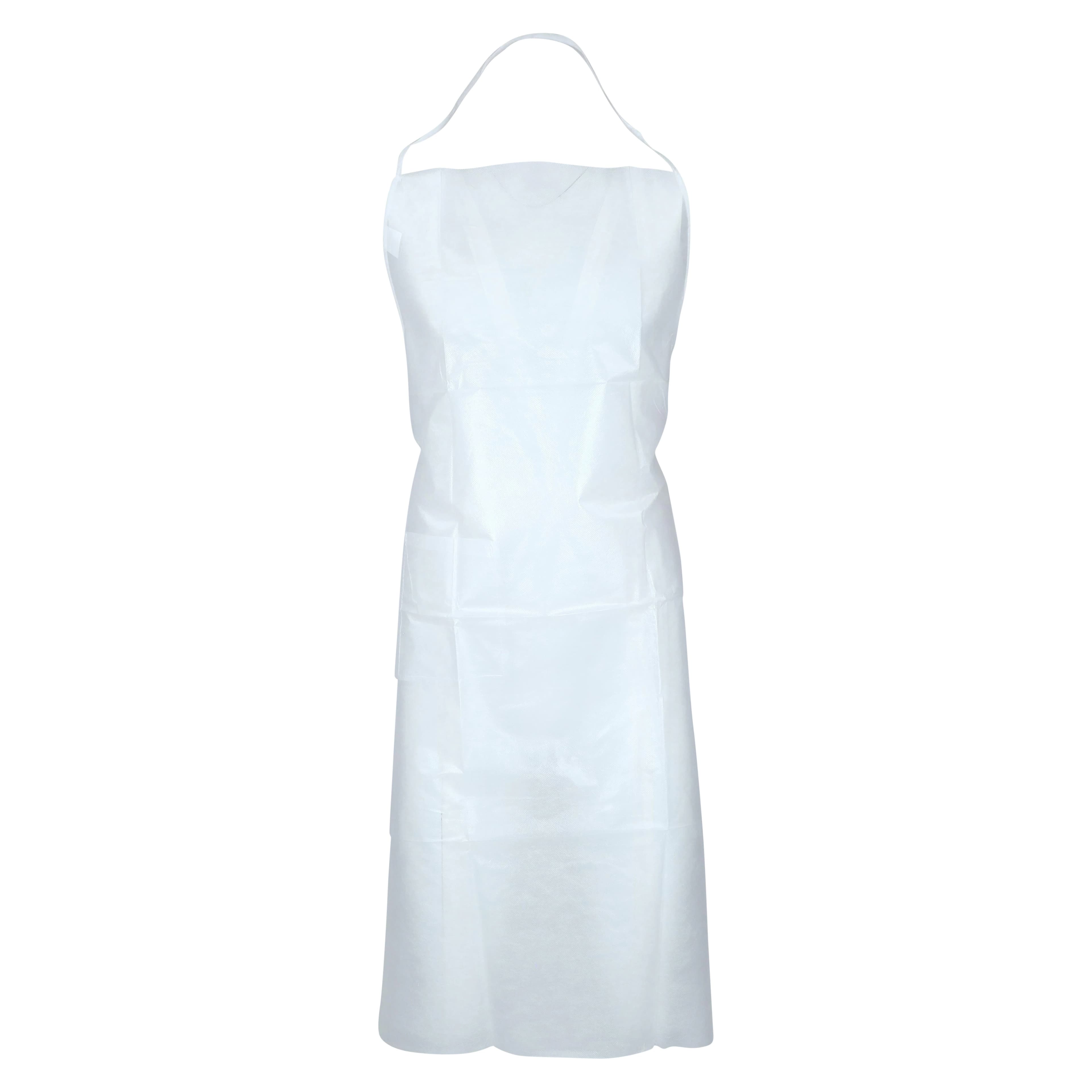 Criterion Polycoated Polypropylene Aprons, White, Disposable, One Size Fits All, 25/Box - Criterion Polycoated Polypropylene Aprons - Image 1