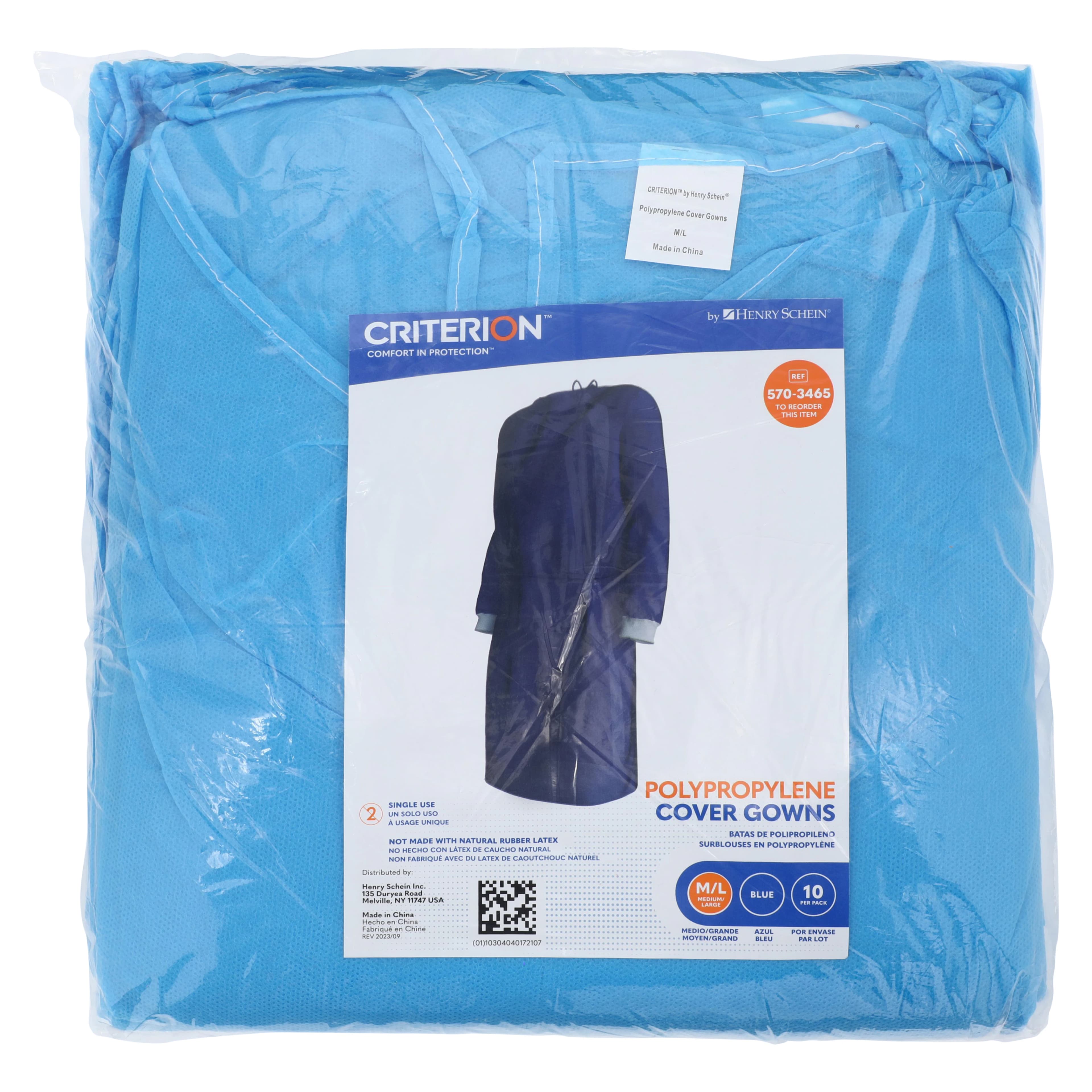 Criterion Polypropylene Cover Gown, Medium/Large, Blue, Non-Sterile, 10/Box thumbnail 7