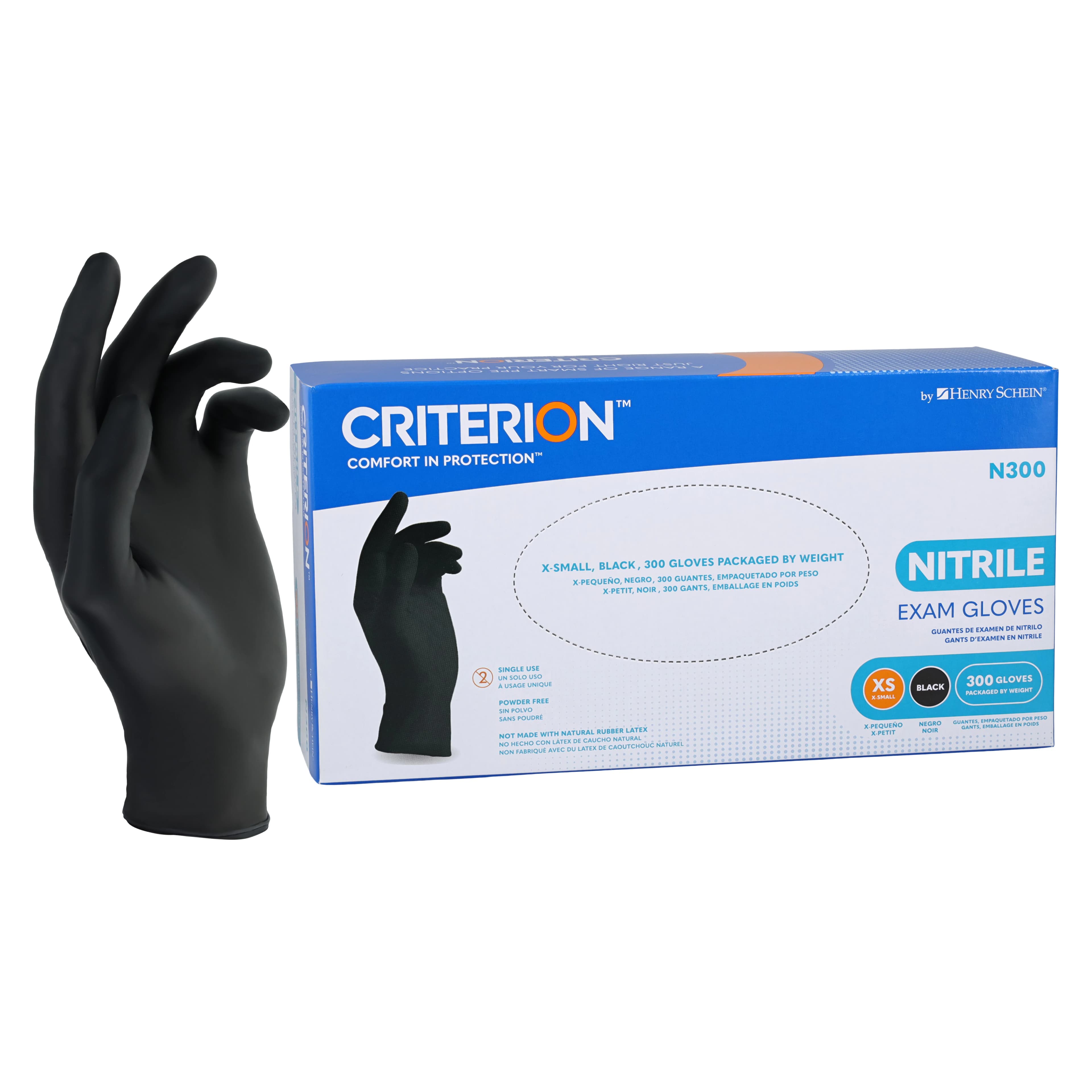 Criterion N300 Nitrile Exam Gloves, Powder Free, Non-Sterile, X-Small, Black, 300/Box thumbnail 2