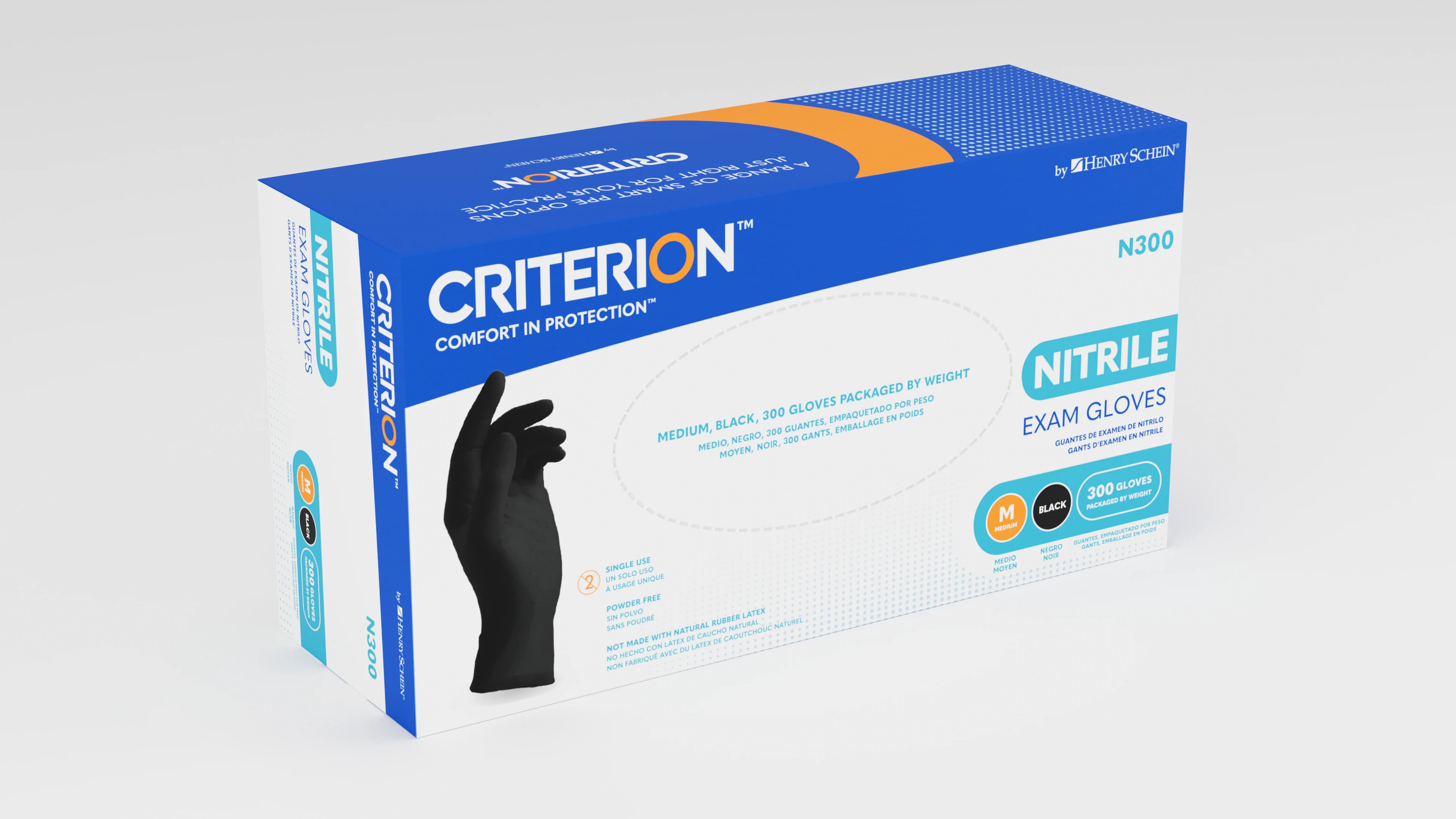 Criterion N300 Nitrile Exam Gloves, Medium, Black, Powder Free, Non-Sterile, 300/Box thumbnail 2