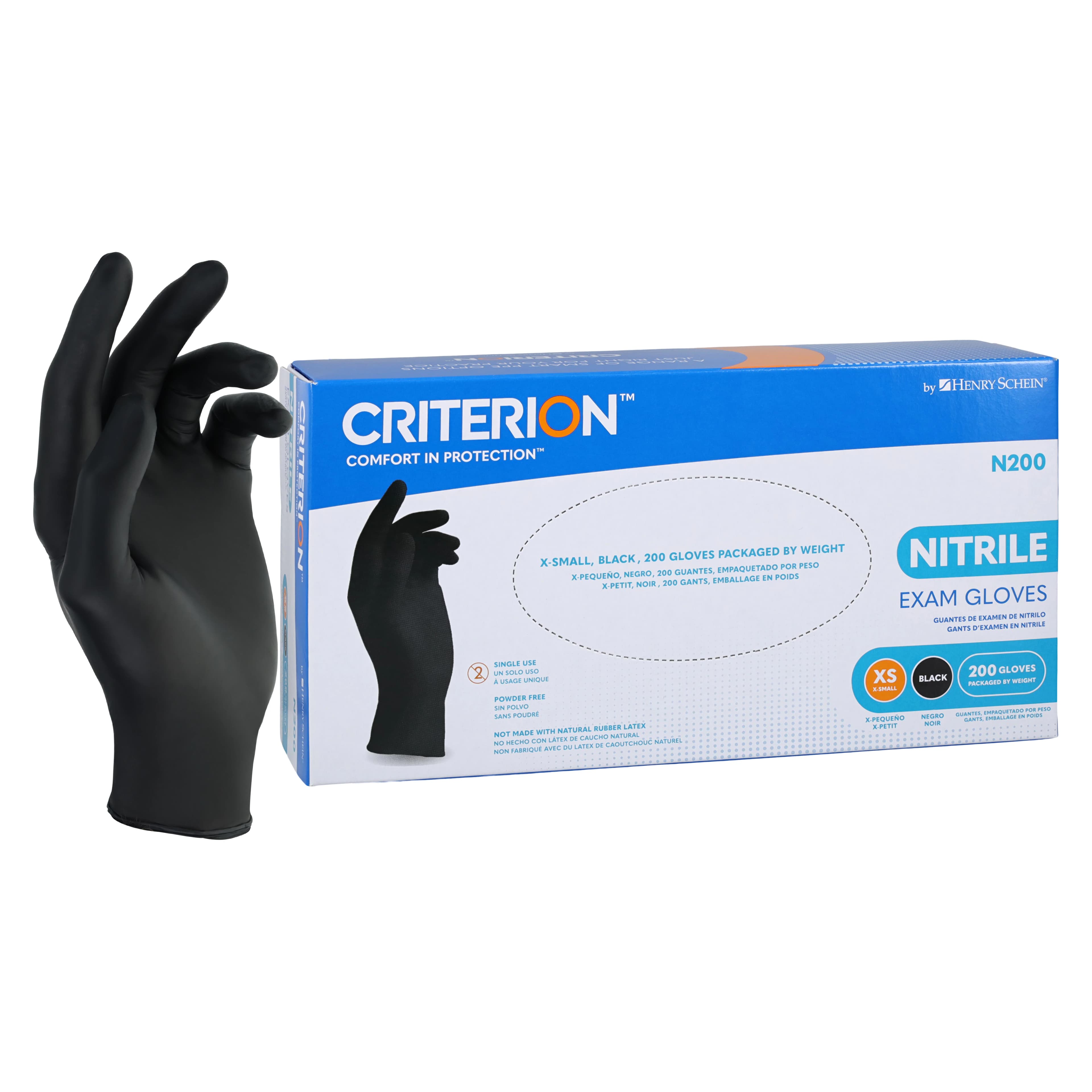 Criterion N200 Nitrile Exam Gloves, Powder Free, Non-Sterile, X-Small, Black, 200/Box - Criterion Nitrile Exam N200 Gloves - Image 1