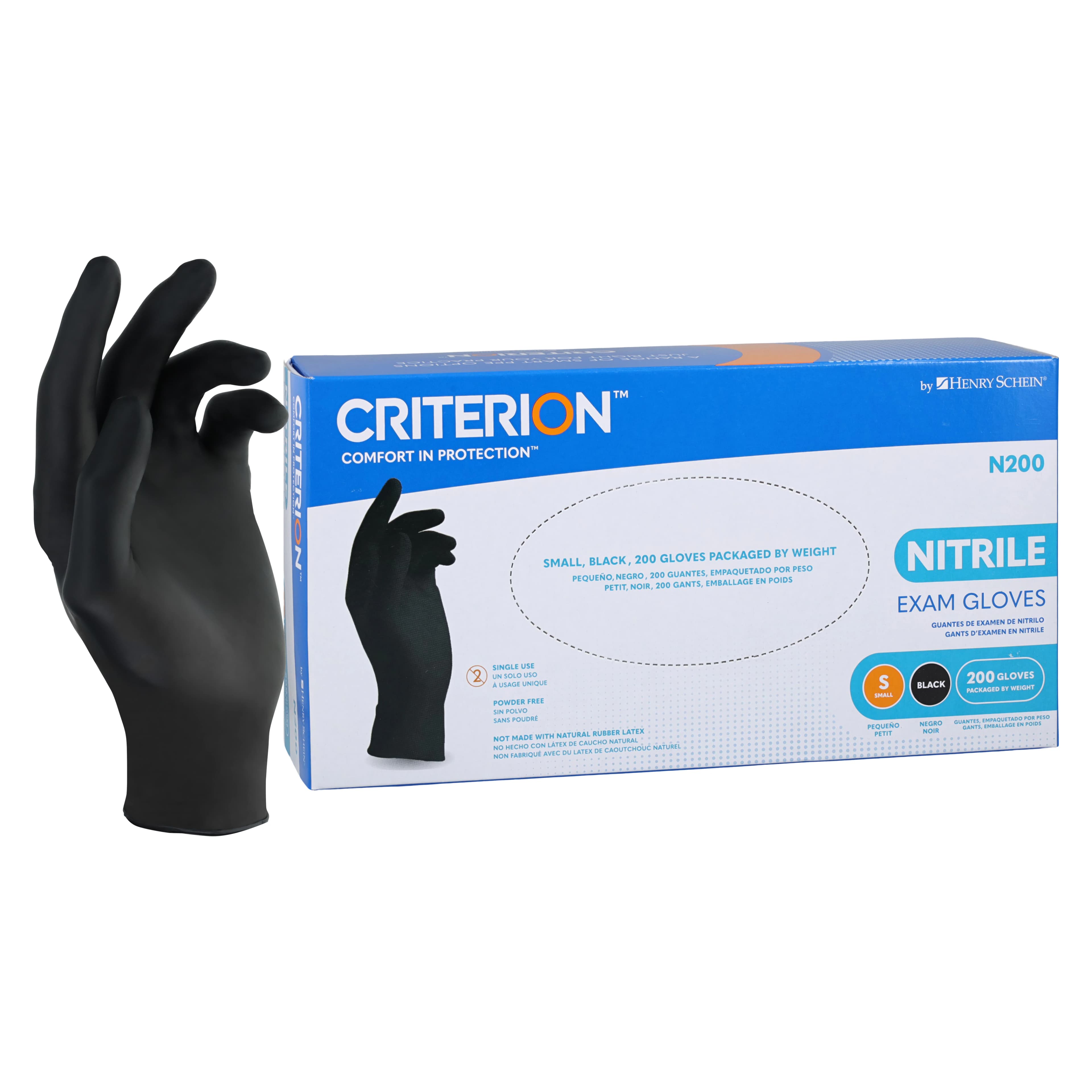 Criterion N200 Nitrile Exam Gloves, Small, Black, Non-Sterile, 200/Box - Criterion Nitrile Exam N200 Gloves - Image 1