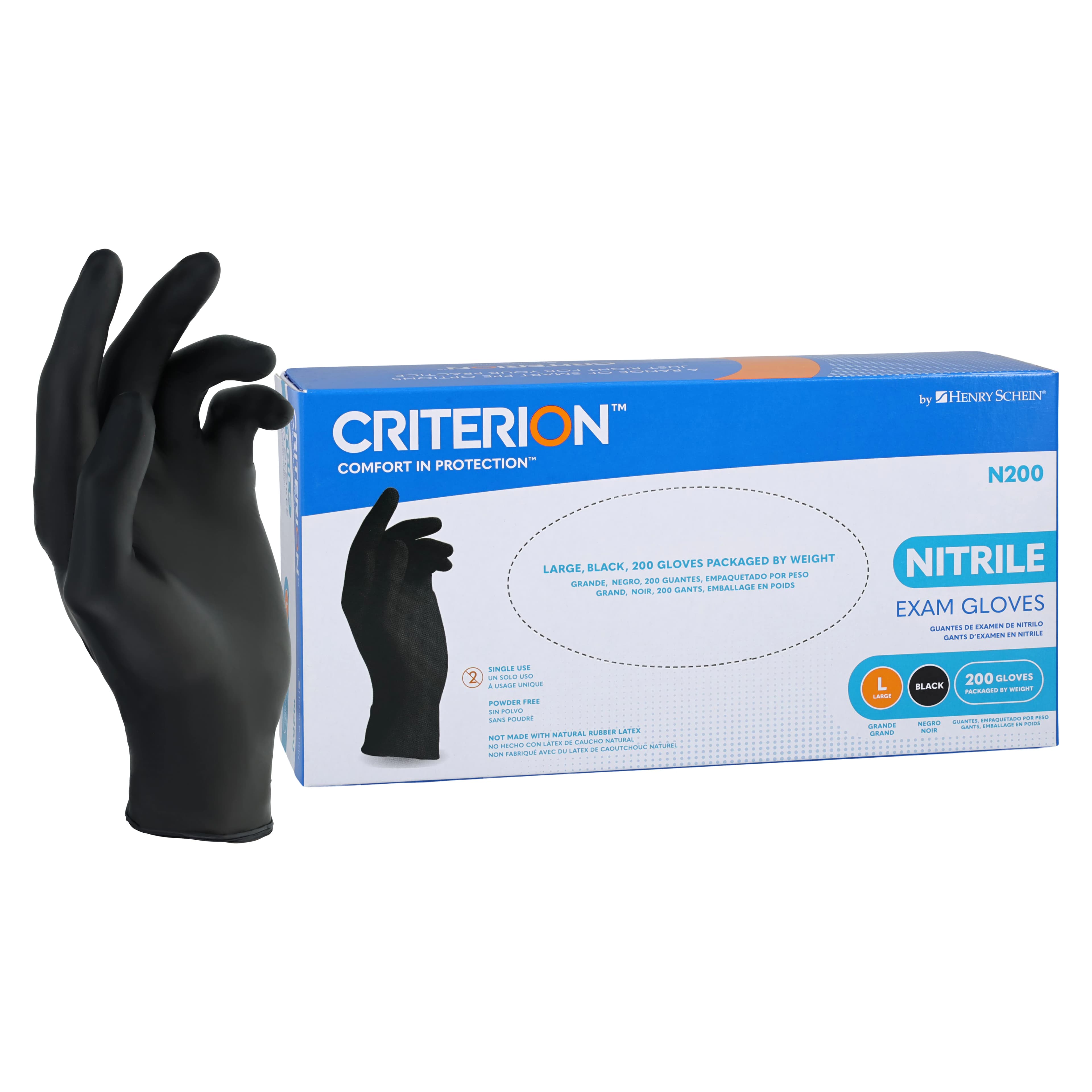 Criterion N200 Nitrile Exam Gloves, Powder Free, Non-Sterile, Large, Black, 200/Bx - Criterion Nitrile Exam N200 Gloves - Image 1