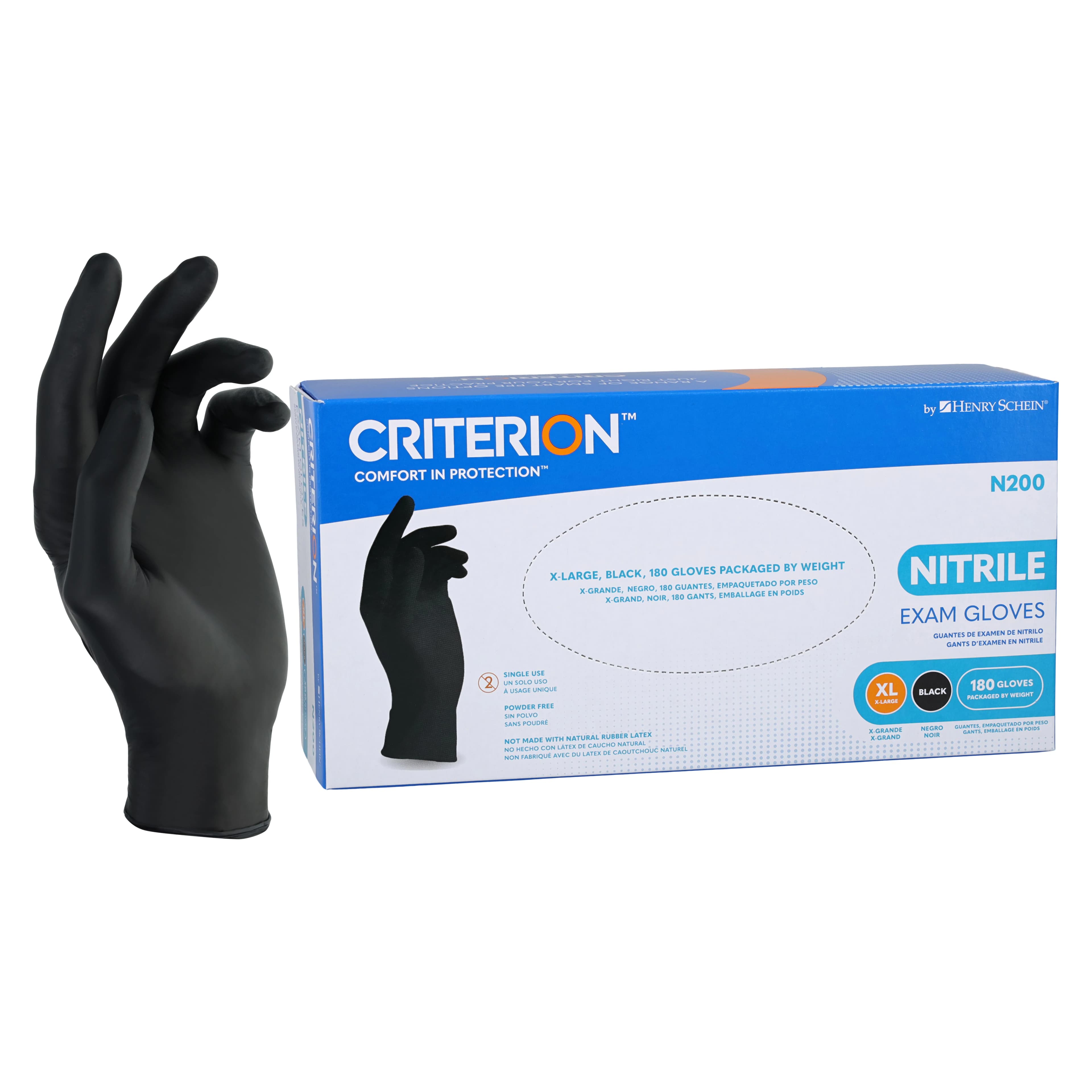 Criterion N200 Nitrile Exam Gloves, Powder Free, Non-Sterile, X-Large, Black, 200/Bx - Criterion Nitrile Exam N200 Gloves - Image 1