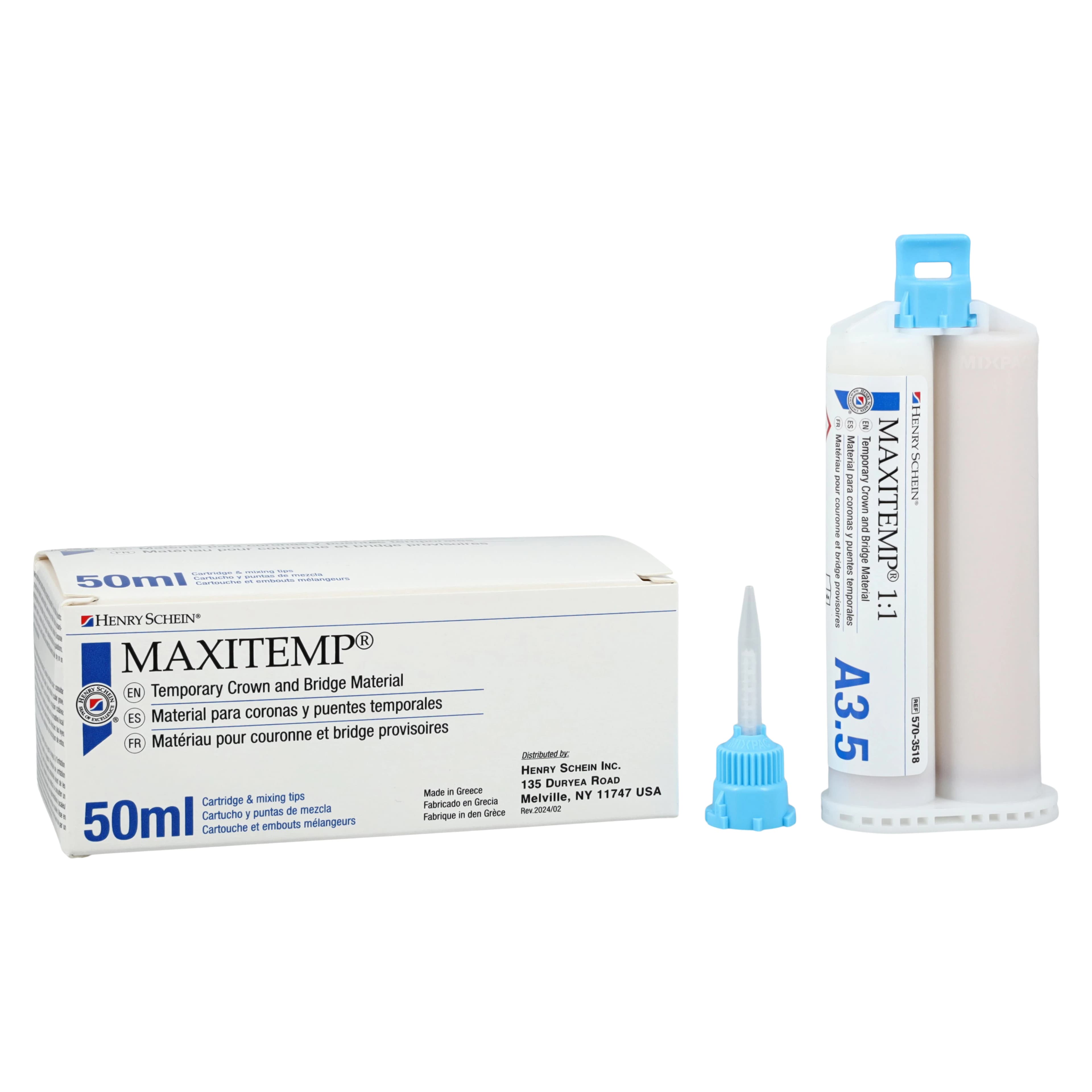 MaxiTemp Temporary Crown and Bridge Material 1:1 Cartridge Kit, Shade A3.5, 50 mL - MaxiTemp Temporary Crown and  Bridge Material 1:1 Cartridge Kit - Image 1
