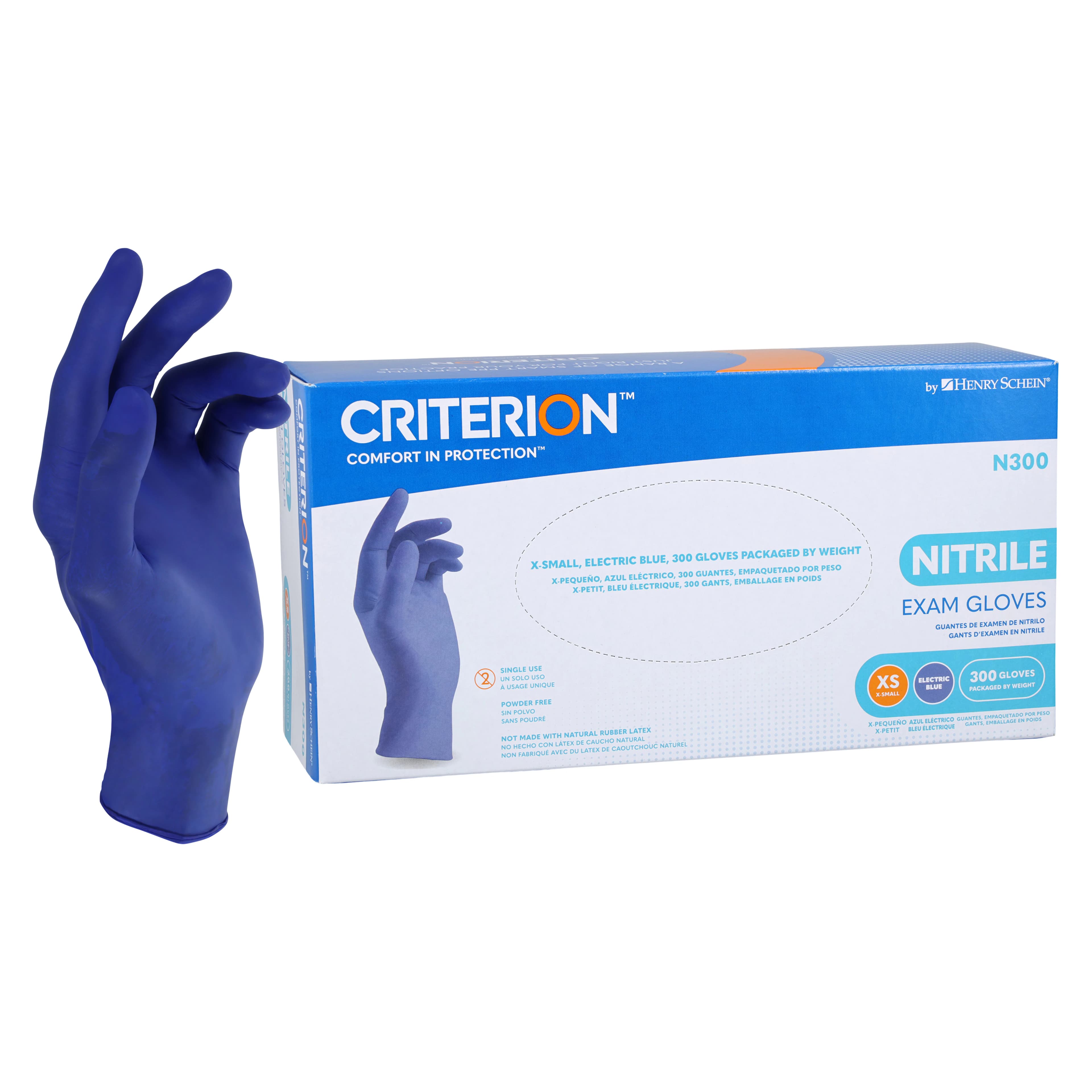 Criterion N300 Nitrile Exam Gloves, X-Small, Electric Blue, Non-Sterile, 300/Box - Criterion Nitrile Exam N300 Gloves - Image 1
