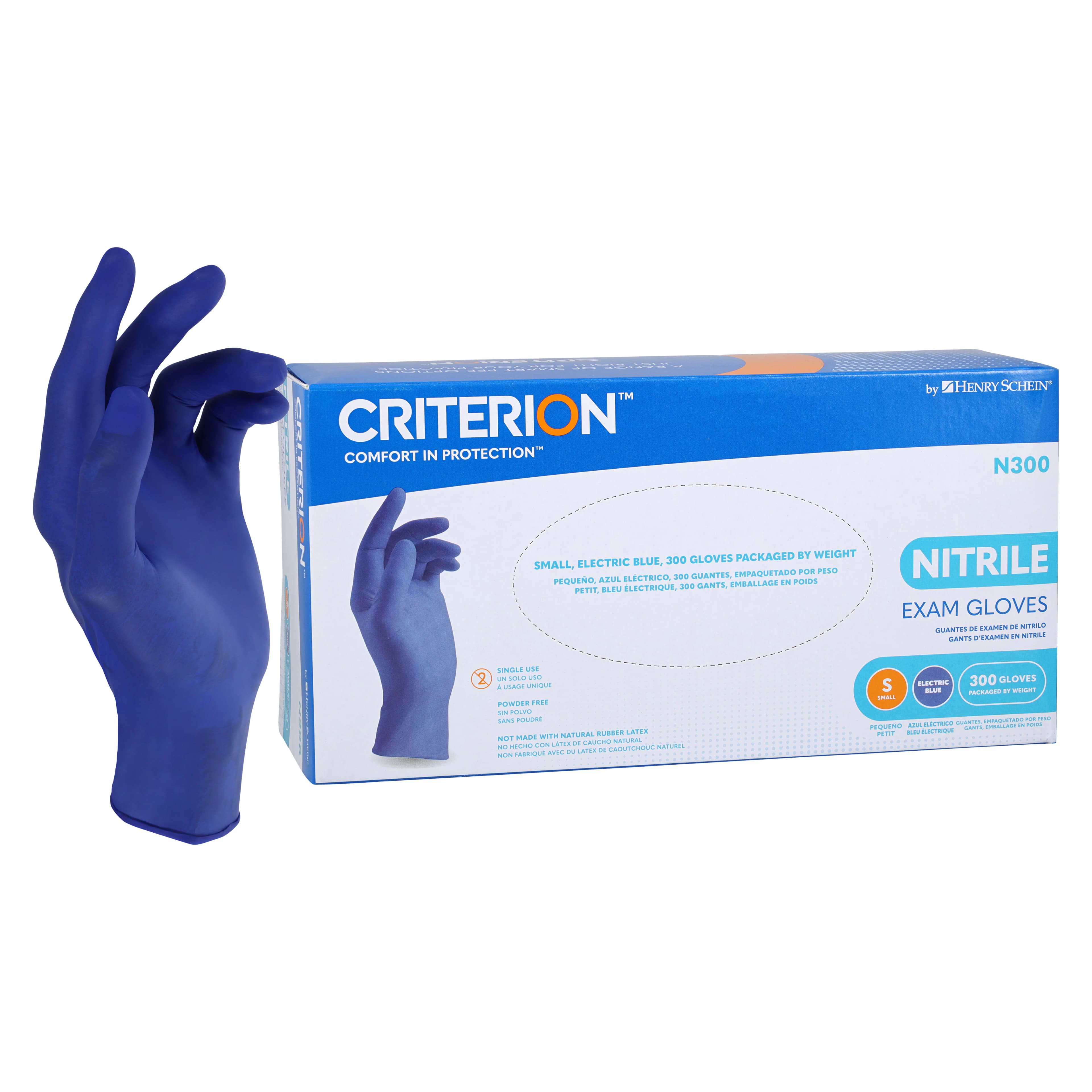 Criterion N300 Nitrile Exam Gloves, Small, Electric Blue, Non-Sterile, 300/Box thumbnail 2