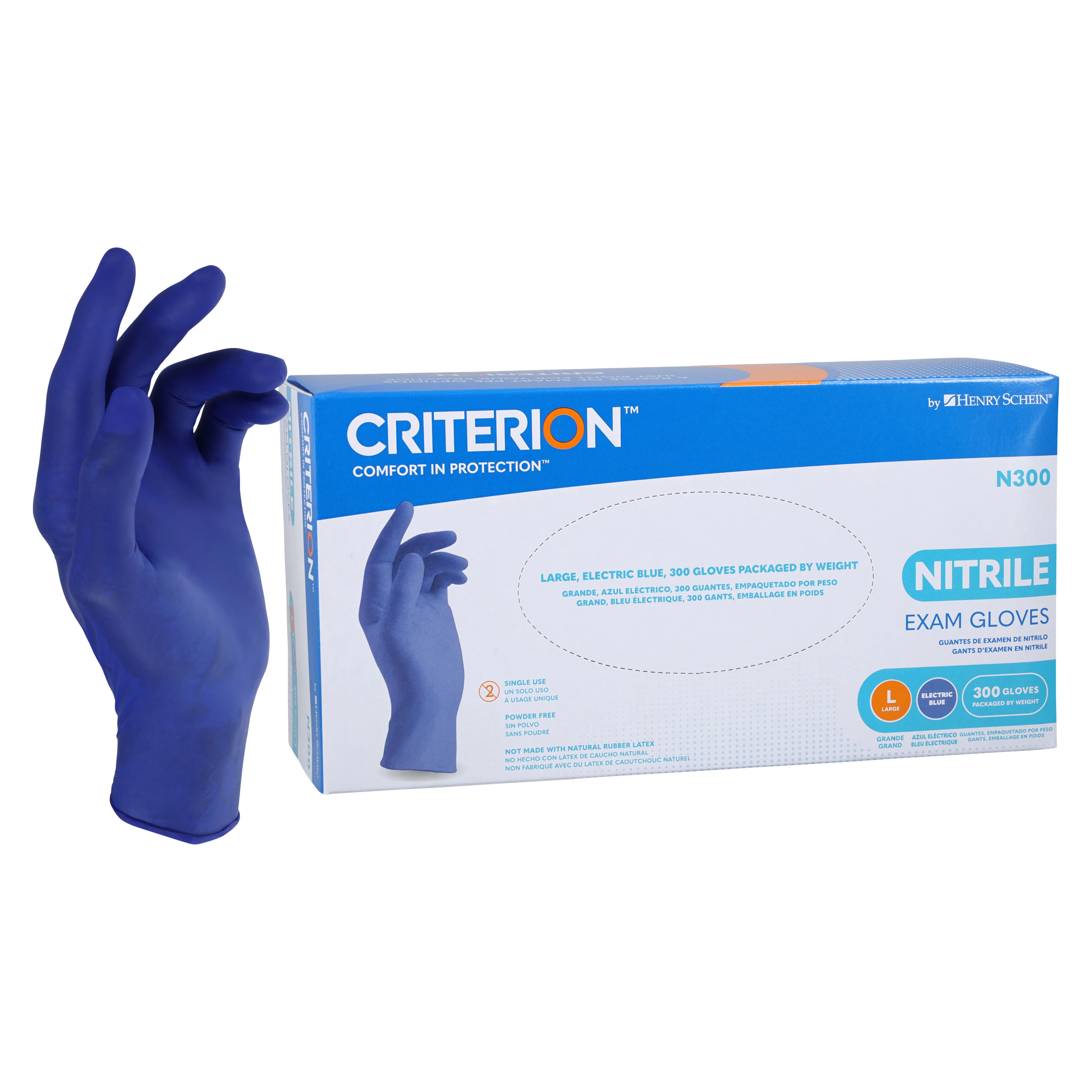 Criterion N300 Nitrile Exam Gloves, Large, Electric Blue, Non-Sterile, 300/Box thumbnail 2