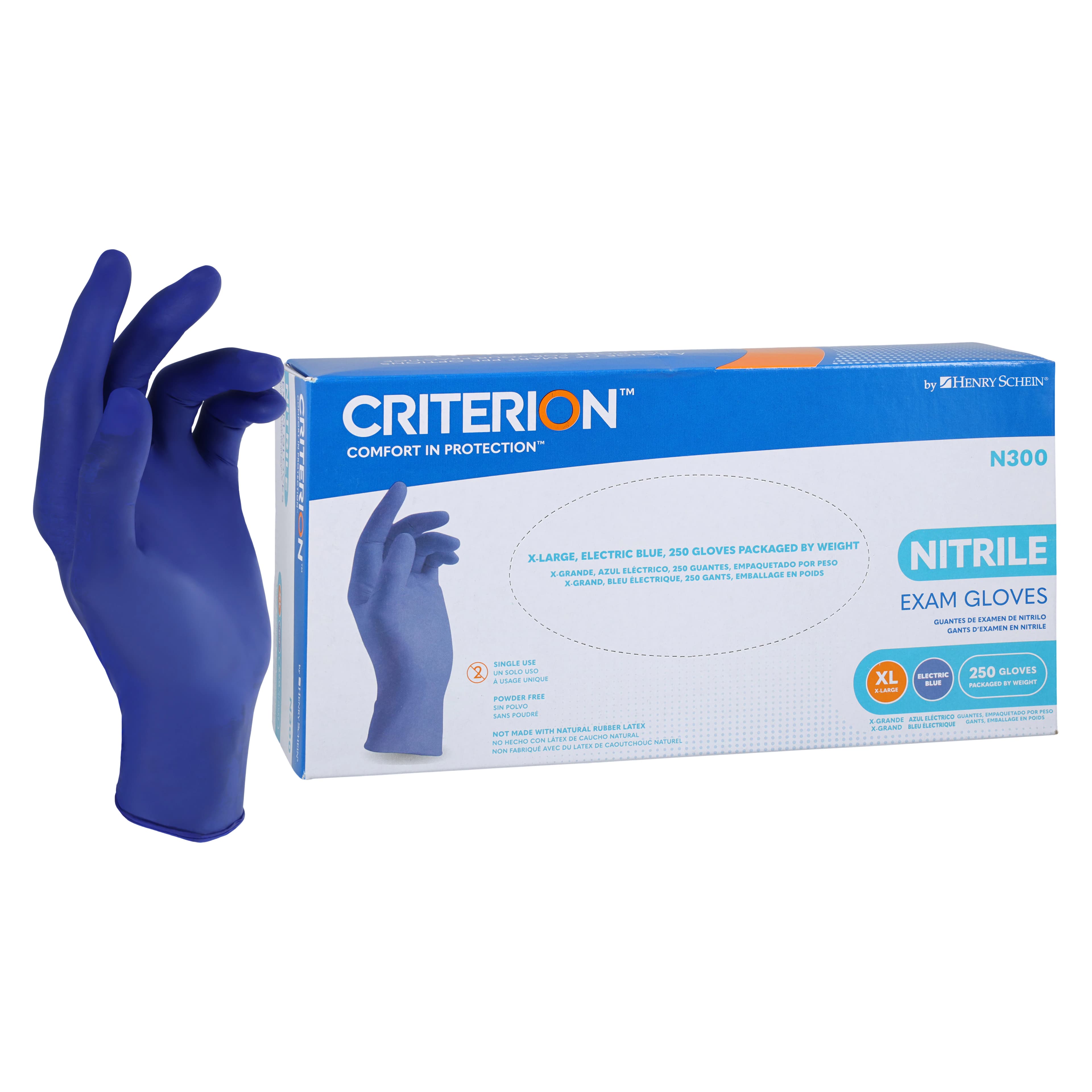 Criterion N300 Nitrile Exam Gloves, Powder Free, Non-Sterile, X-Large, Electric Blue, 250/Box thumbnail 2