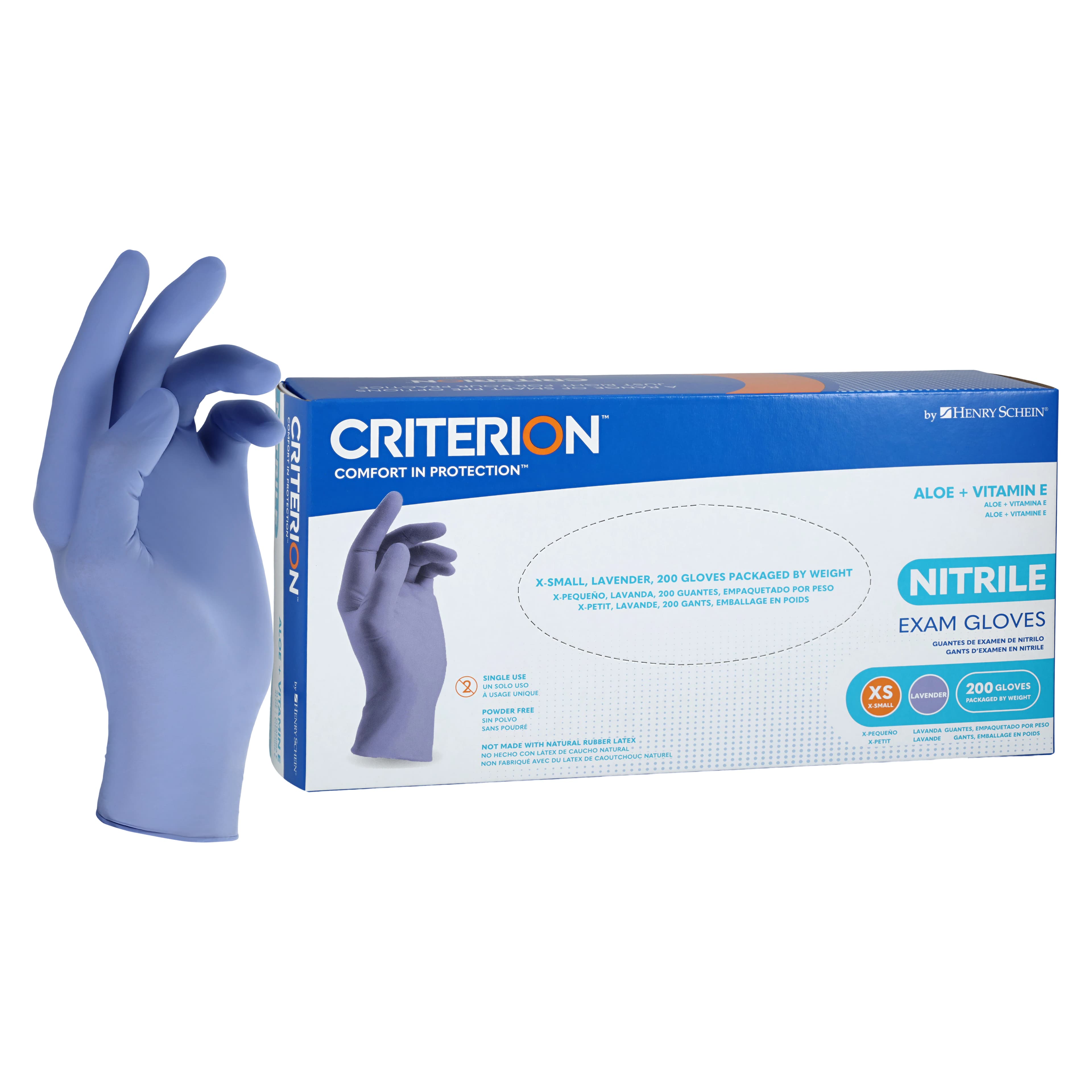Criterion Aloe + Vitamin E Nitrile Exam Gloves, X-Large, Lavender, Non-Sterile, 180/Box - Criterion Glove Aloe Lavender - Image 1