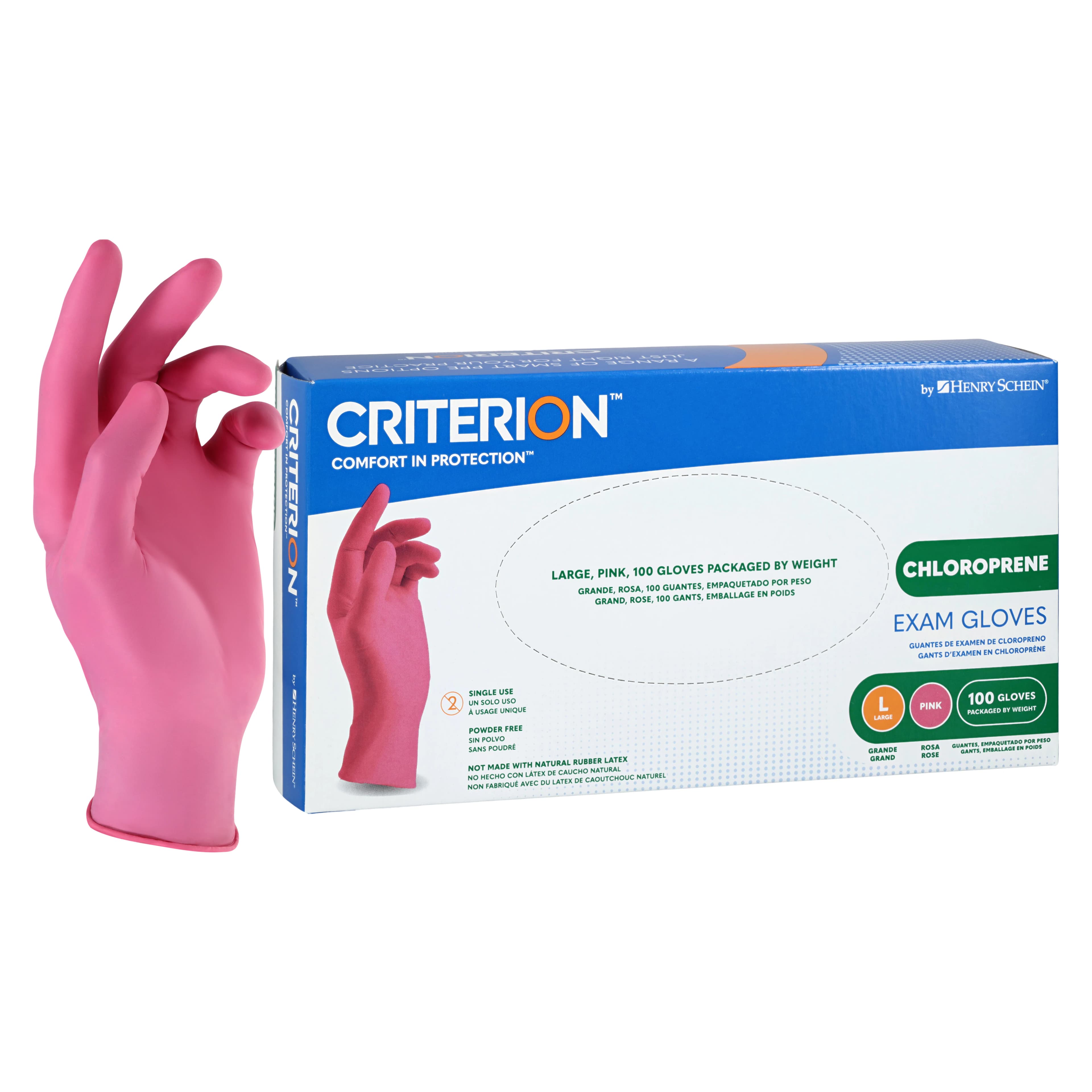 Criterion Chloroprene Exam Gloves, Large, Pink, Non-Sterile, 100/Box - Criterion Chloroprene Exam Gloves - Image 1