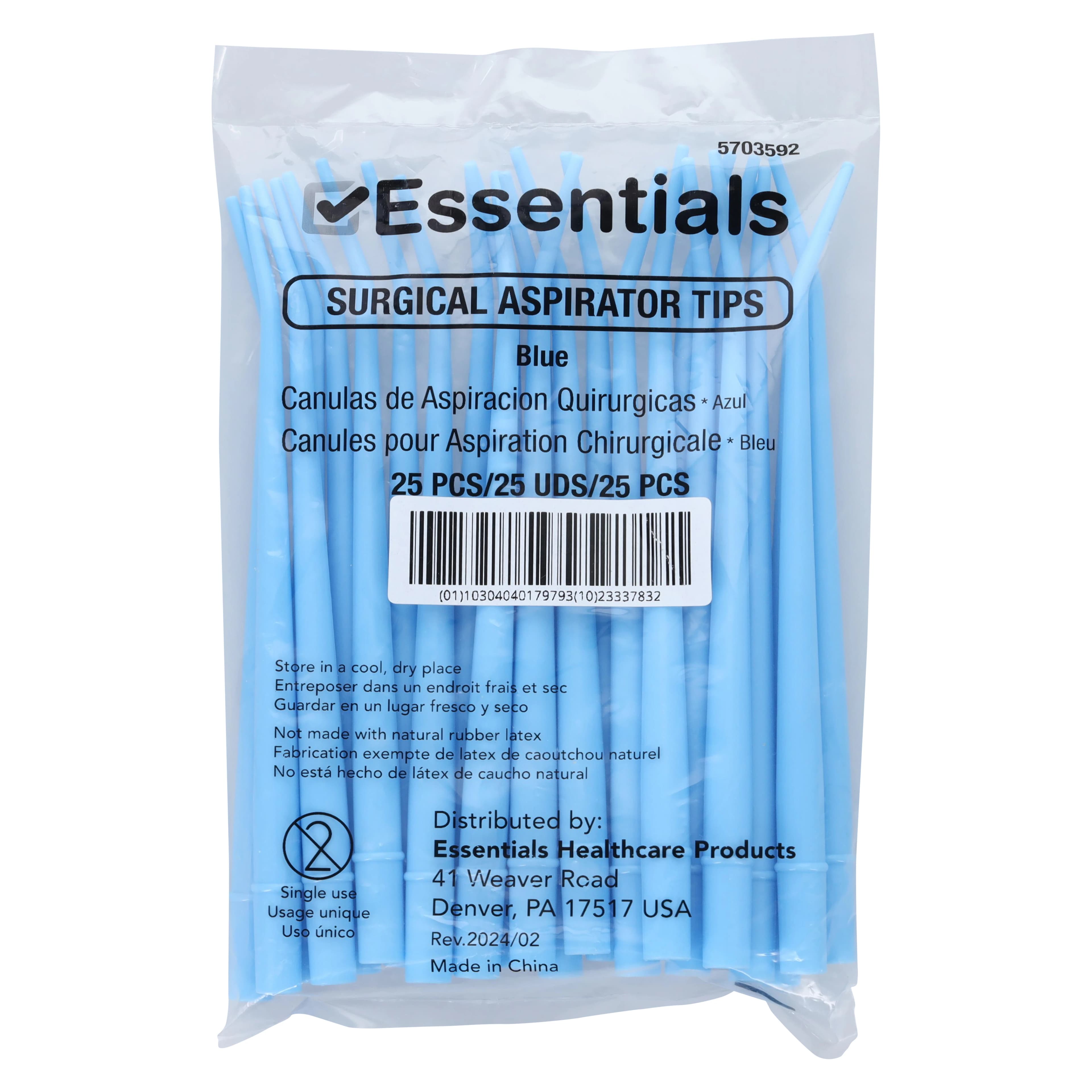 Essentials Surgical Aspirator Tip, Disposable, Blue, 25/Bag thumbnail 2