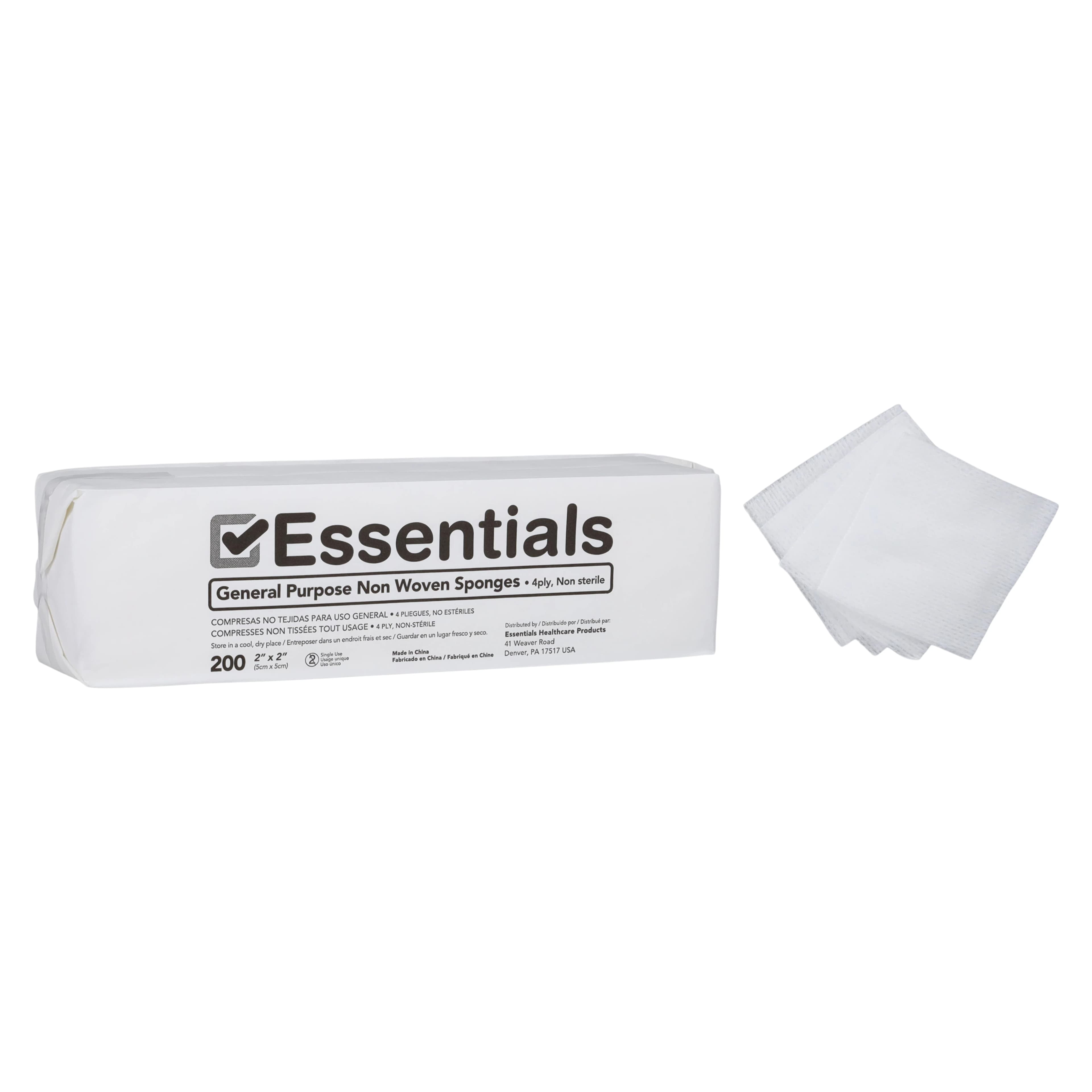 Essentials Healthcare Non-Woven Sponges, Cotton, 2x2", 4-Ply, Non-Sterile, EDLP - DEN-Essentials Nw Sponges EDLP - Image 1