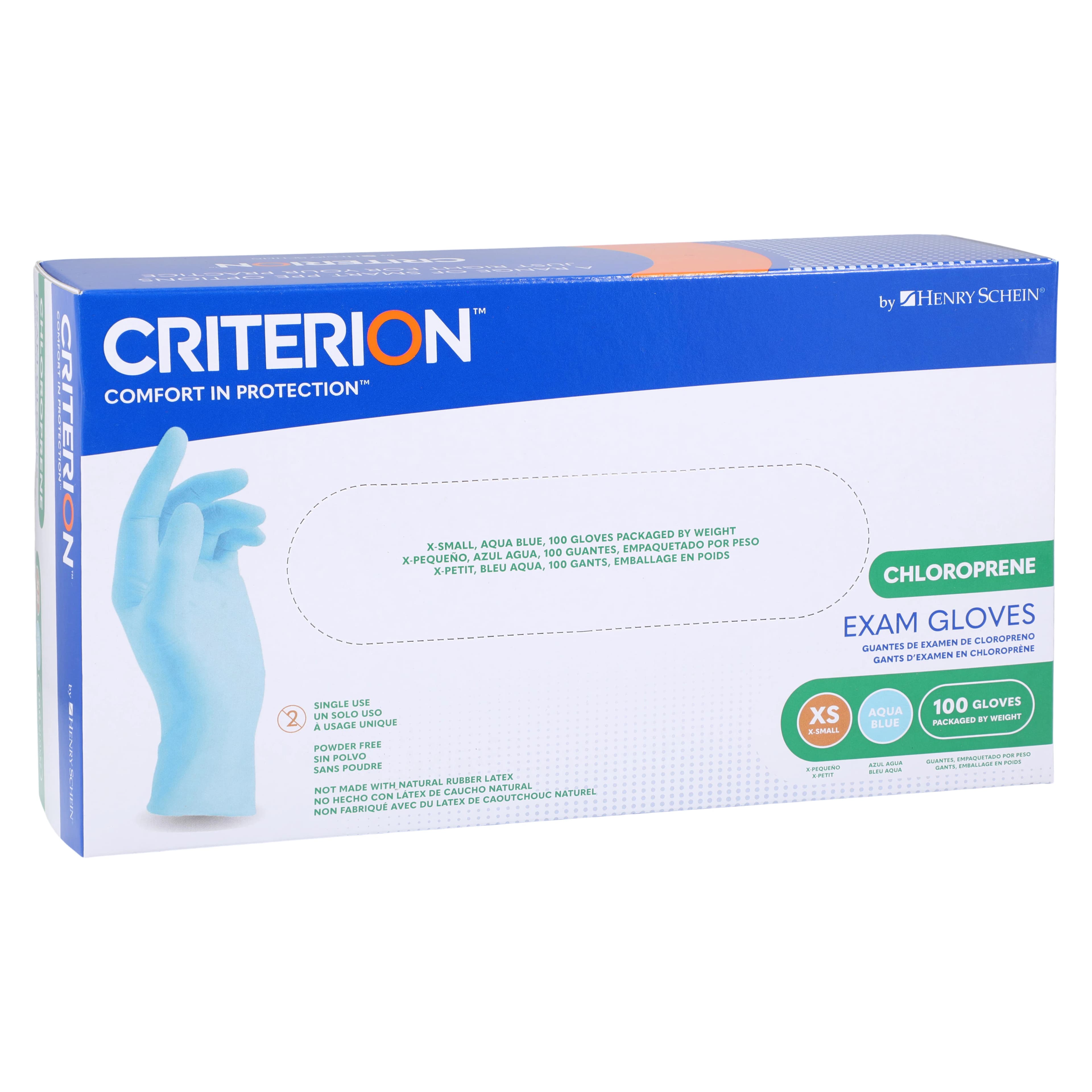 Criterion Chloroprene Exam Gloves, X-Small, Aqua Blue, Non-Sterile, 100/Box thumbnail 3