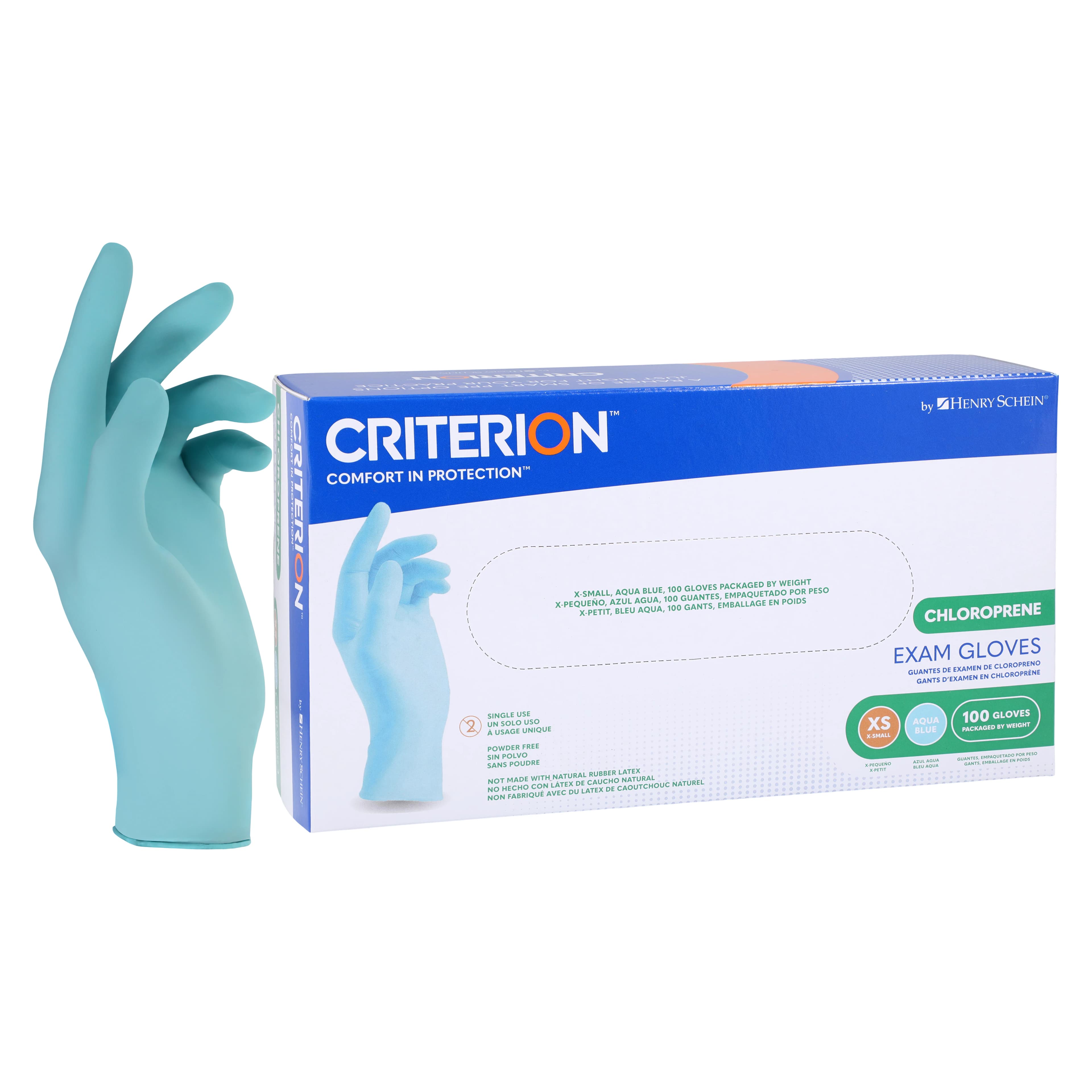 Criterion Chloroprene Exam Gloves, X-Small, Aqua Blue, Non-Sterile, 100/Box - Criterion Chloroprene Exam Gloves - Image 1