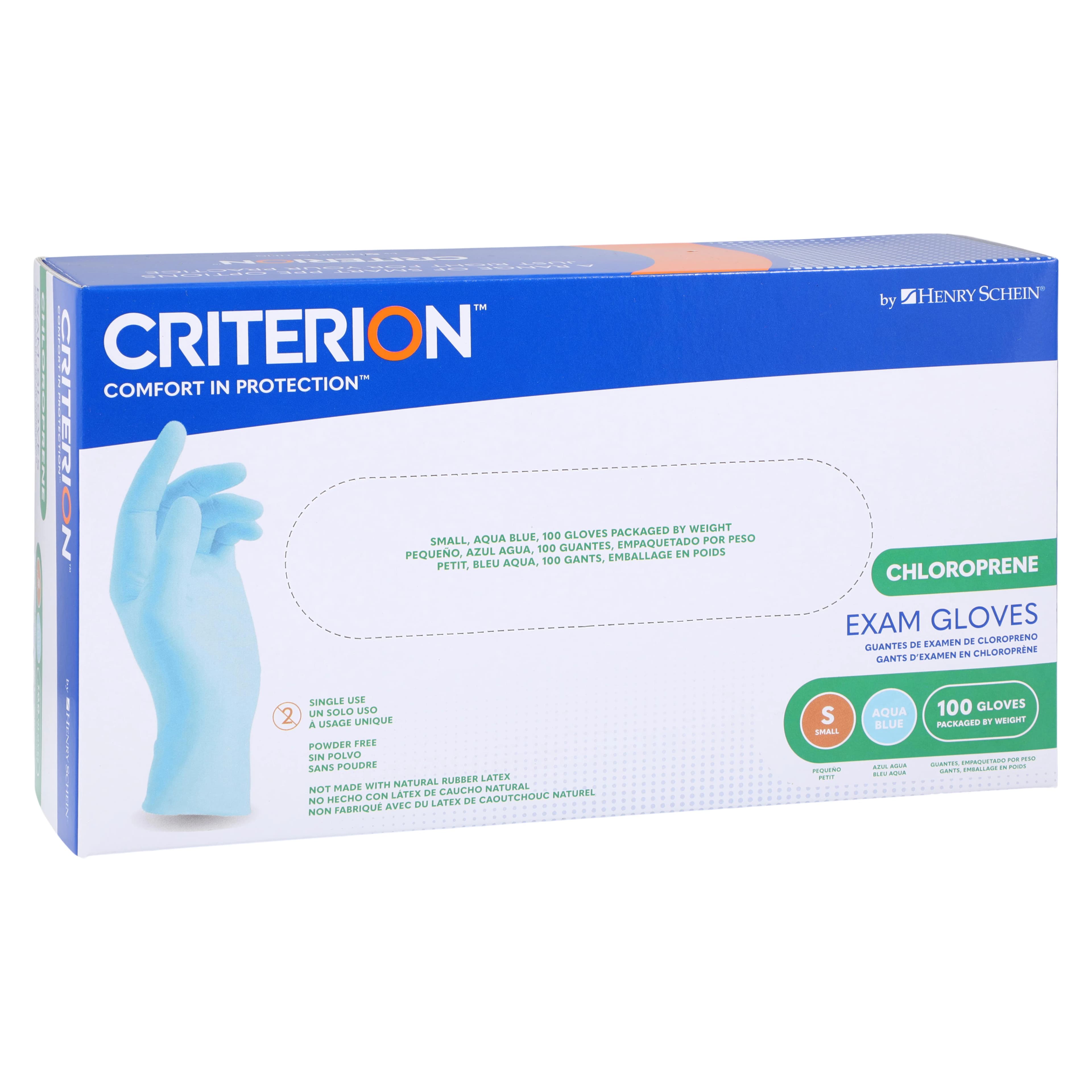 Criterion Chloroprene Exam Gloves, Small, Aqua Blue, Non-Sterile, 100/Box thumbnail 3