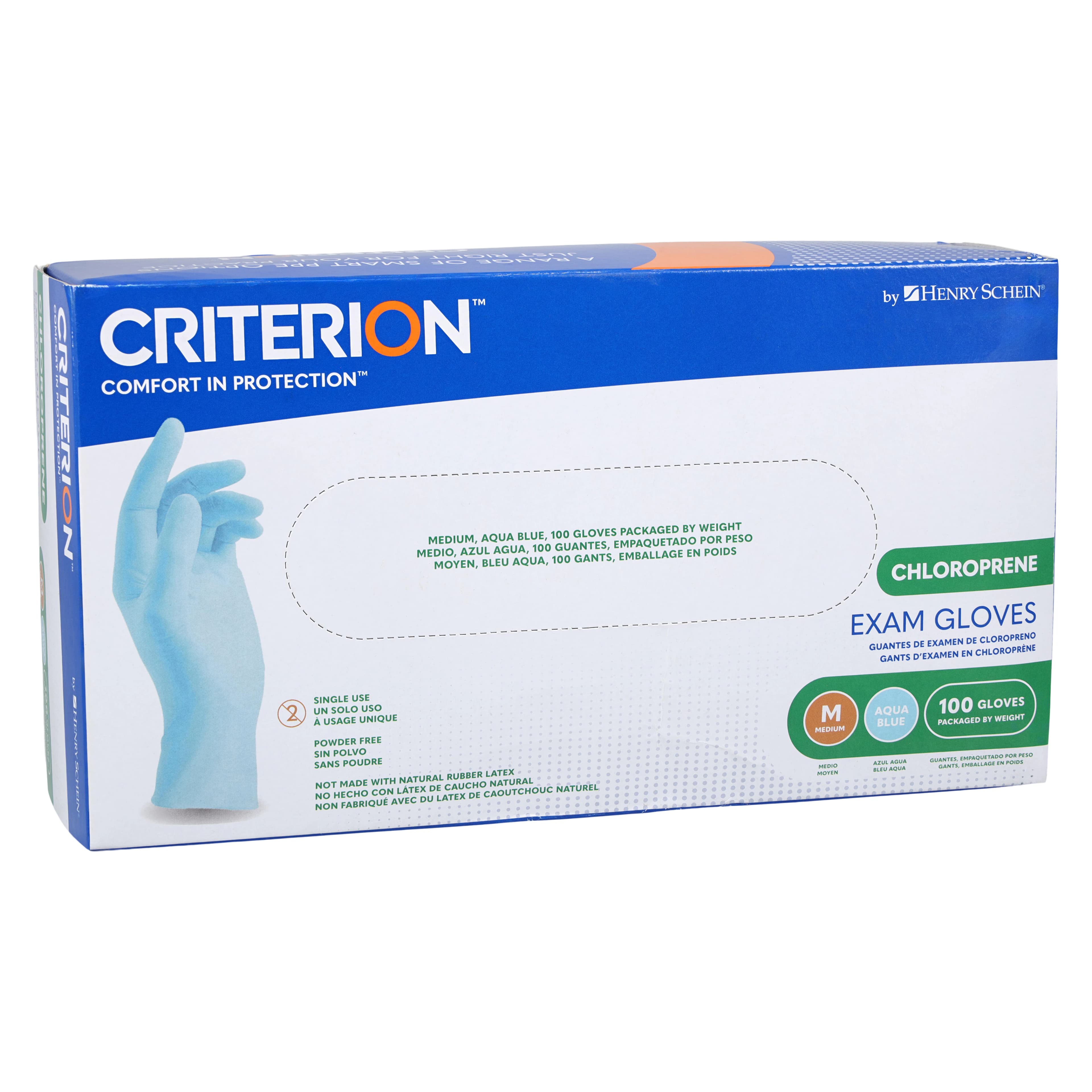 Criterion Chloroprene Exam Gloves, Medium, Aqua Blue, Non-Sterile, 100/Box thumbnail 3