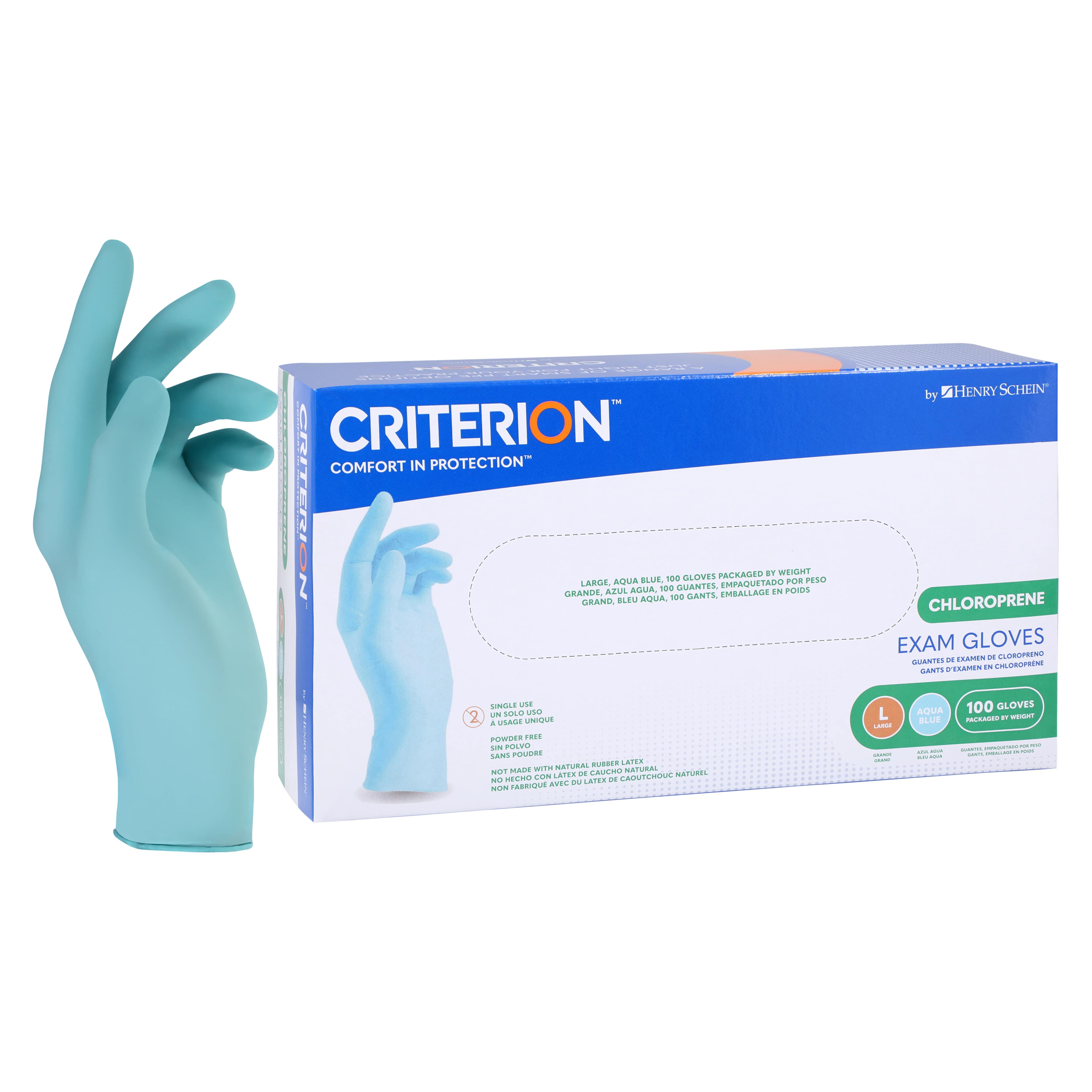 Criterion Chloroprene Exam Gloves, Large, Aqua Blue, Non-Sterile, 100/Box - Criterion Chloroprene Exam Gloves - Image 1