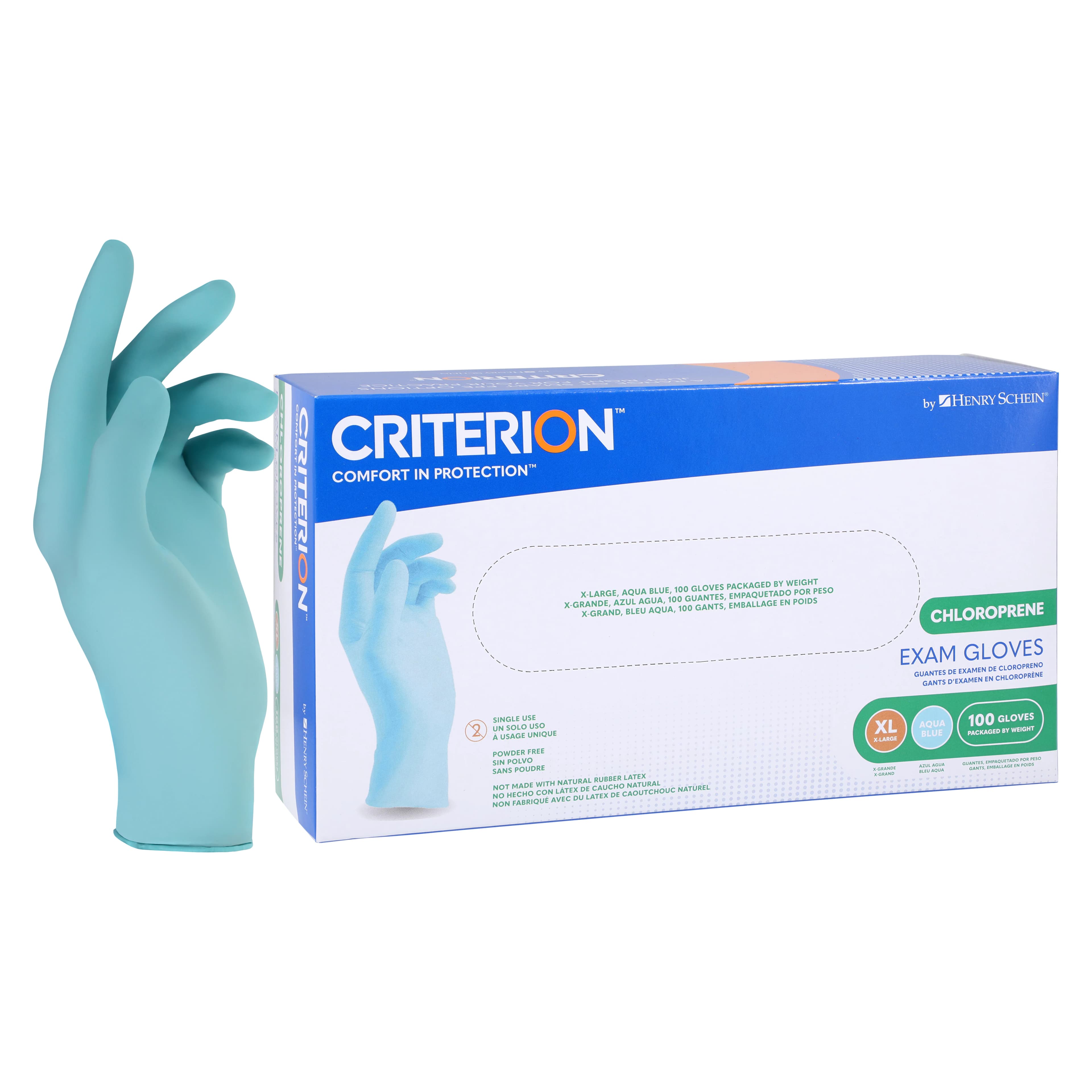 Criterion Chloroprene Exam Gloves, X-Large, Aqua Blue, Non-Sterile, 100/Box - Criterion Chloroprene Exam Gloves - Image 1