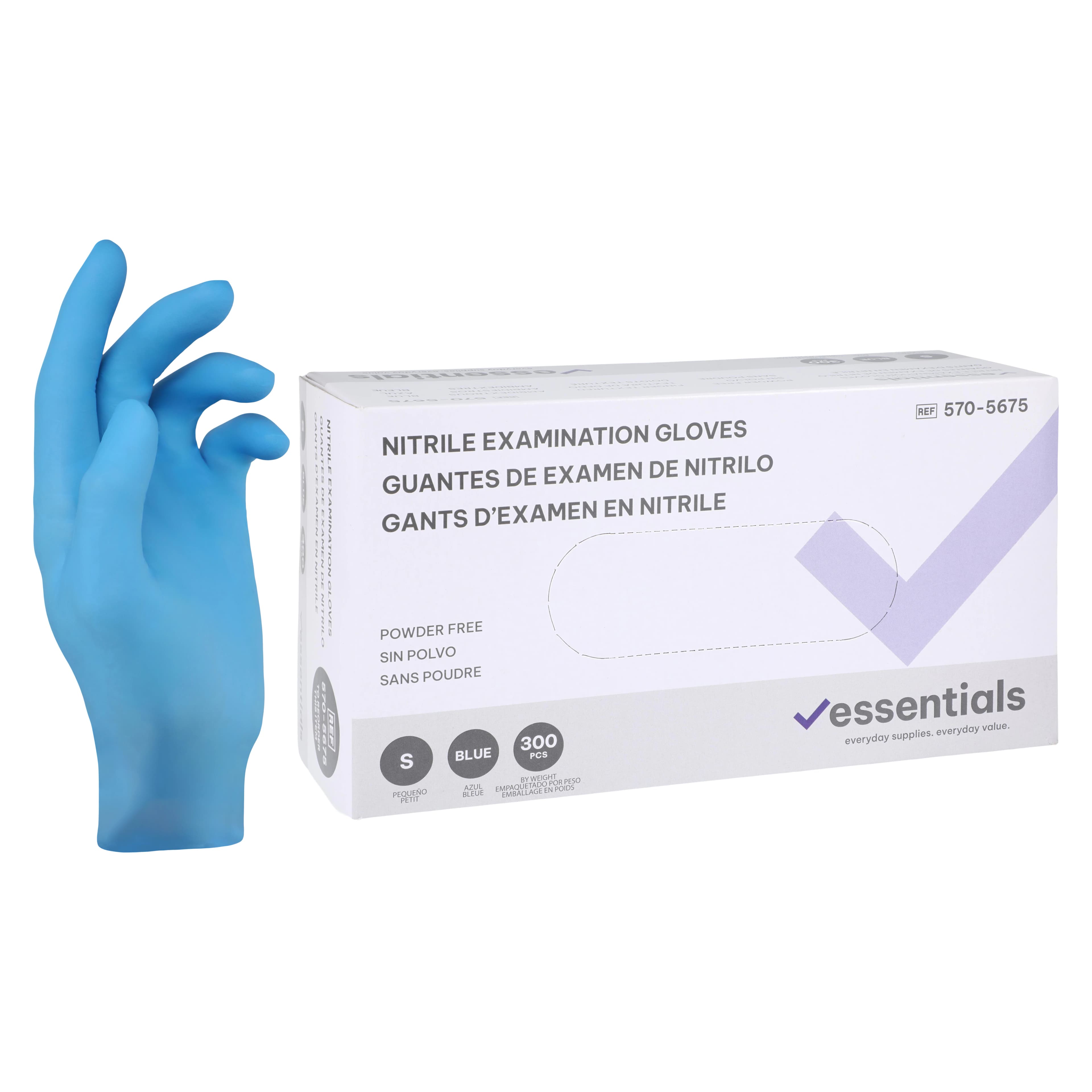 Essentials Healthcare Nitrile Exam Gloves, Small, Sky Blue, Non-Sterile, Powder-Free, 300/Box - Essentials Nitrile GloveSkyBlu - Image 1