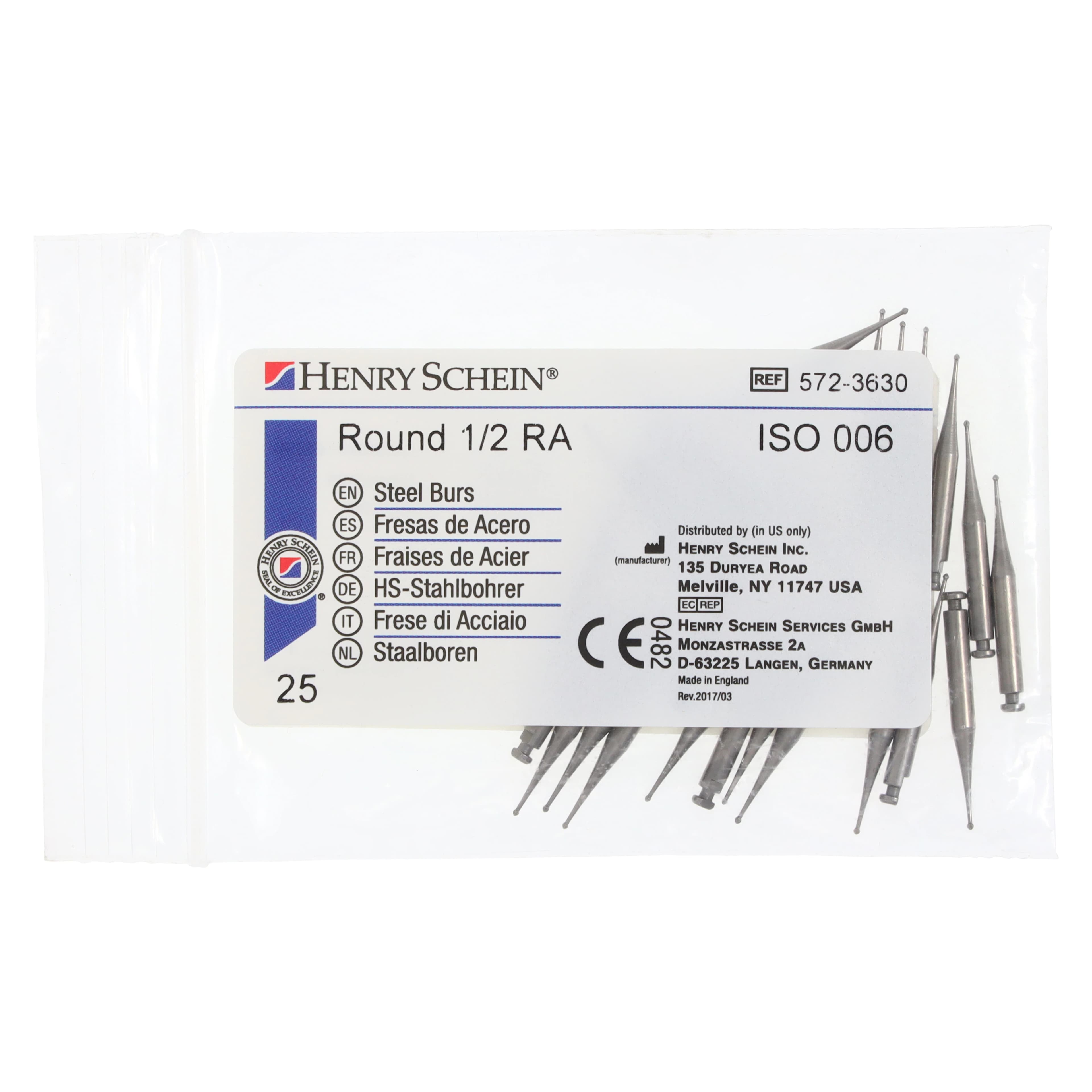 Steel Bur RA 1/2, Contra Angle Round, 001, 25/Pk thumbnail 4