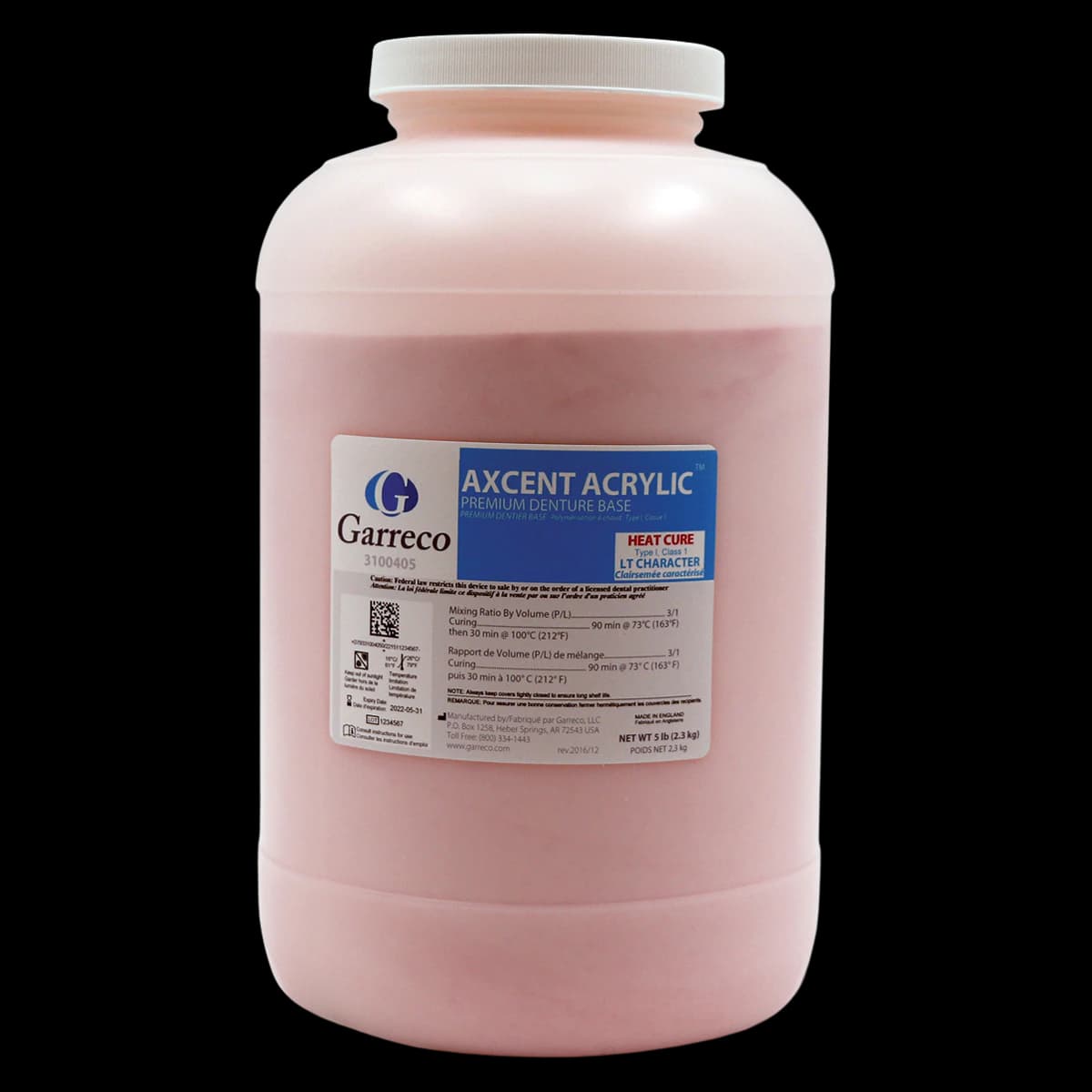 Axcent Premium Heat Cure Denture Base Resin Powder, Light Characterized, 5 lb Jar - Axcent Premium HC Powder - Image 1