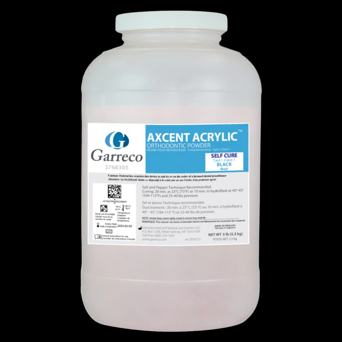 Axcent Orthodontic Resin Acrylic Powder, Self-Cure, Black, 5 lb Jar - Axcent Ortho Acrylic Pwdr - Image 1