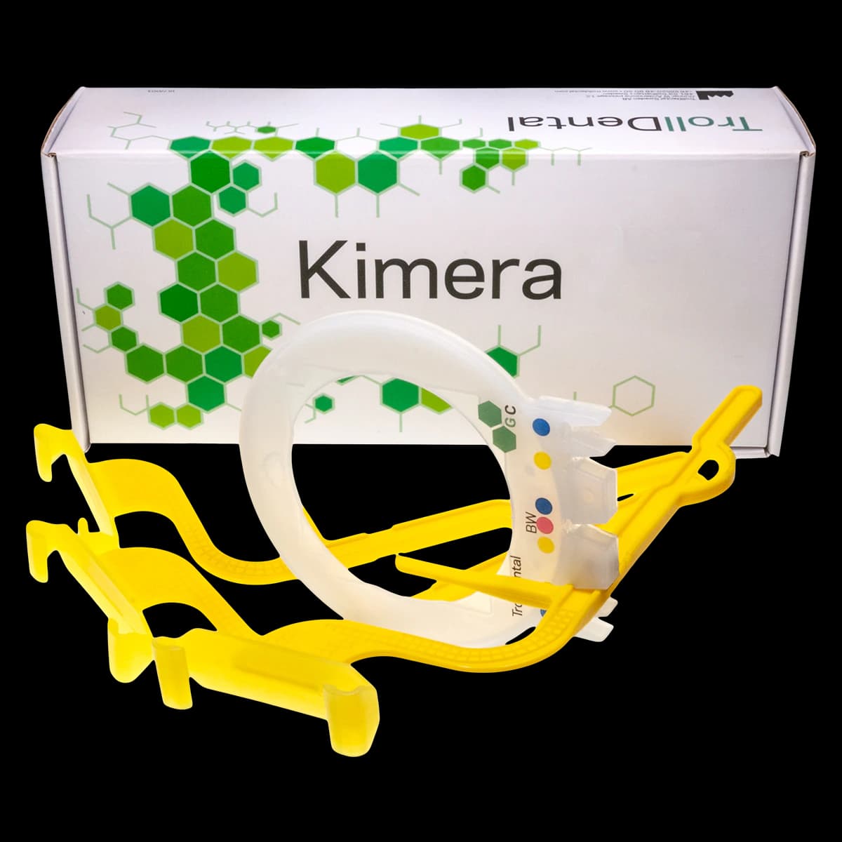 TrollByte Kimera Bio Yellow Digital Sensor Holder Kit 4306 for Horizontal Bitewings & Periapicals, Yellow, 3 Holders + 1 Aiming Ring, Autoclavable - TrollByte Kimera Bio Yellow 4306 Box of 3 - Image 1