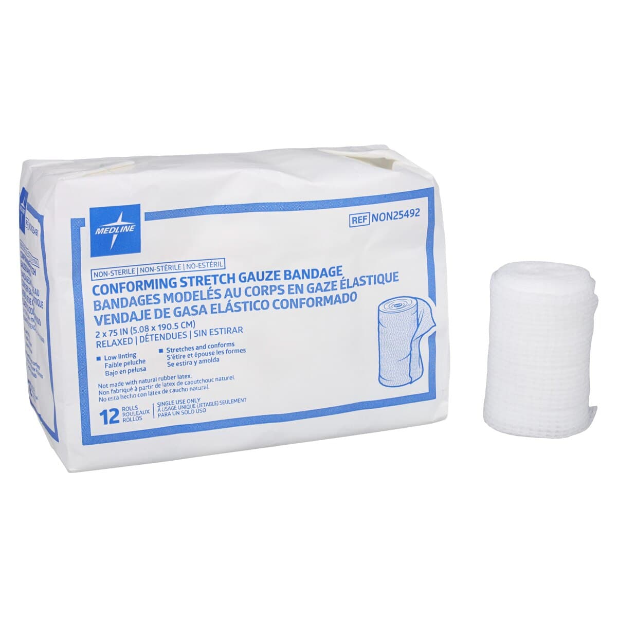 Medline Sof-Form Conforming Gauze Bandage, 1-Ply, 2" x 75", Non-Sterile, 12/Bag thumbnail 2