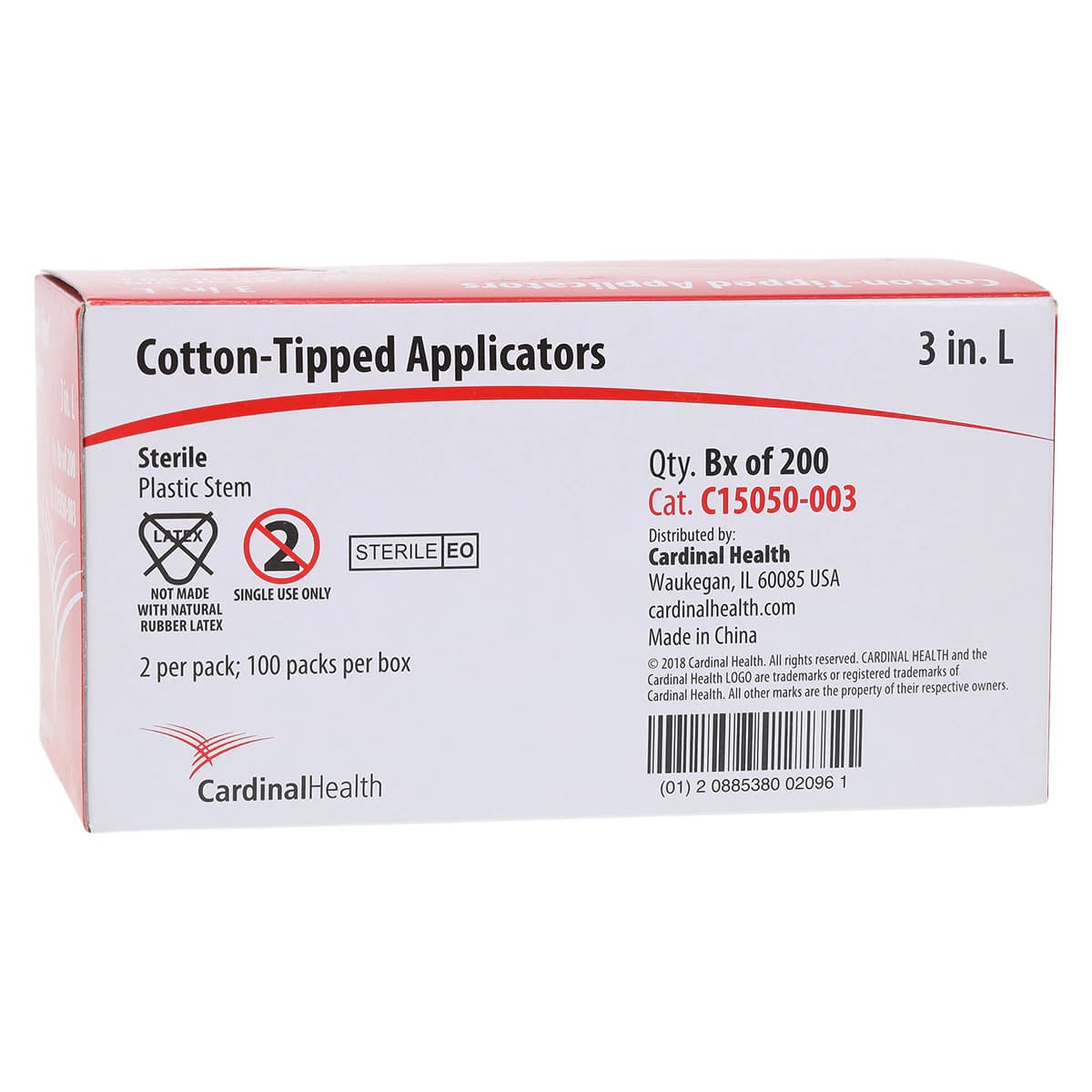 Allegiance Cotton-Tipped Applicator, Sterile, 3 in Plastic Shaft, 100/Box - Applicator Cotton Tip Plstc ST - Image 1