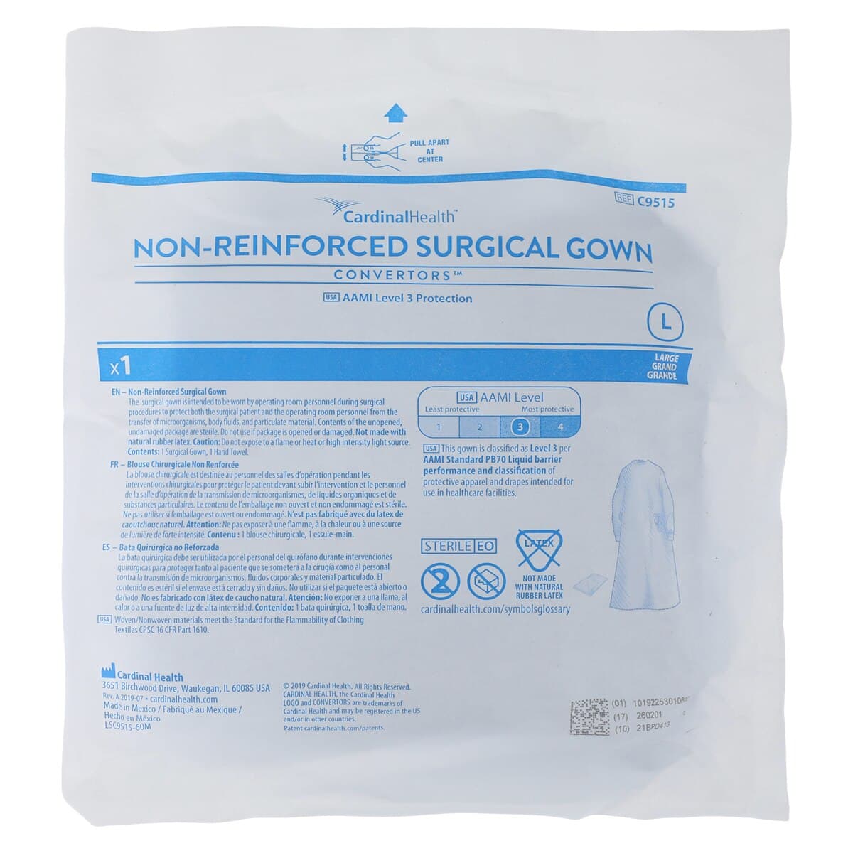 Astound Non-Reinforced Surgical Gown, AAMI Level 3, Large, Blue, Sterile, 20/Case thumbnail 6