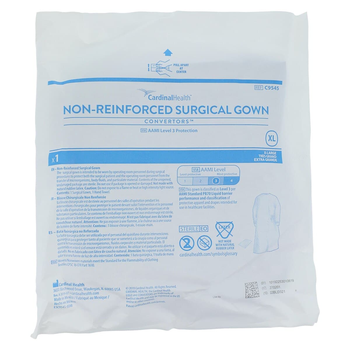 Astound Surgical Gown, AAMI Level 3, Standard/X-Large, Blue, Sterile, Set-In Sleeves, 20/Case thumbnail 6