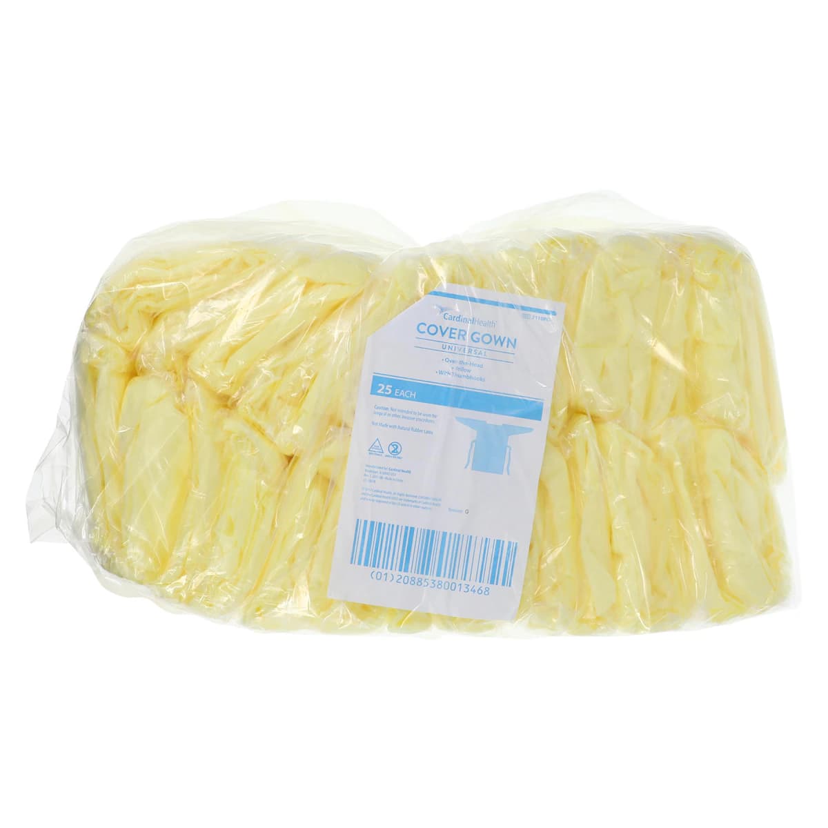 Cardinal Gown Iso SMS Overhead Yellow, Disposable Isolation, Adult Universal Size, Non-Sterile, Open Back, 25/Bag thumbnail 5