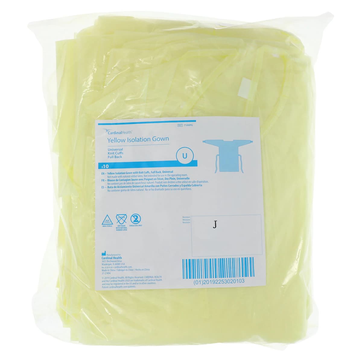 Cardinal Gwn Iso Polycoated Full Back Isolation Gown, Yellow, Universal Adult Size, 10/Bag thumbnail 6