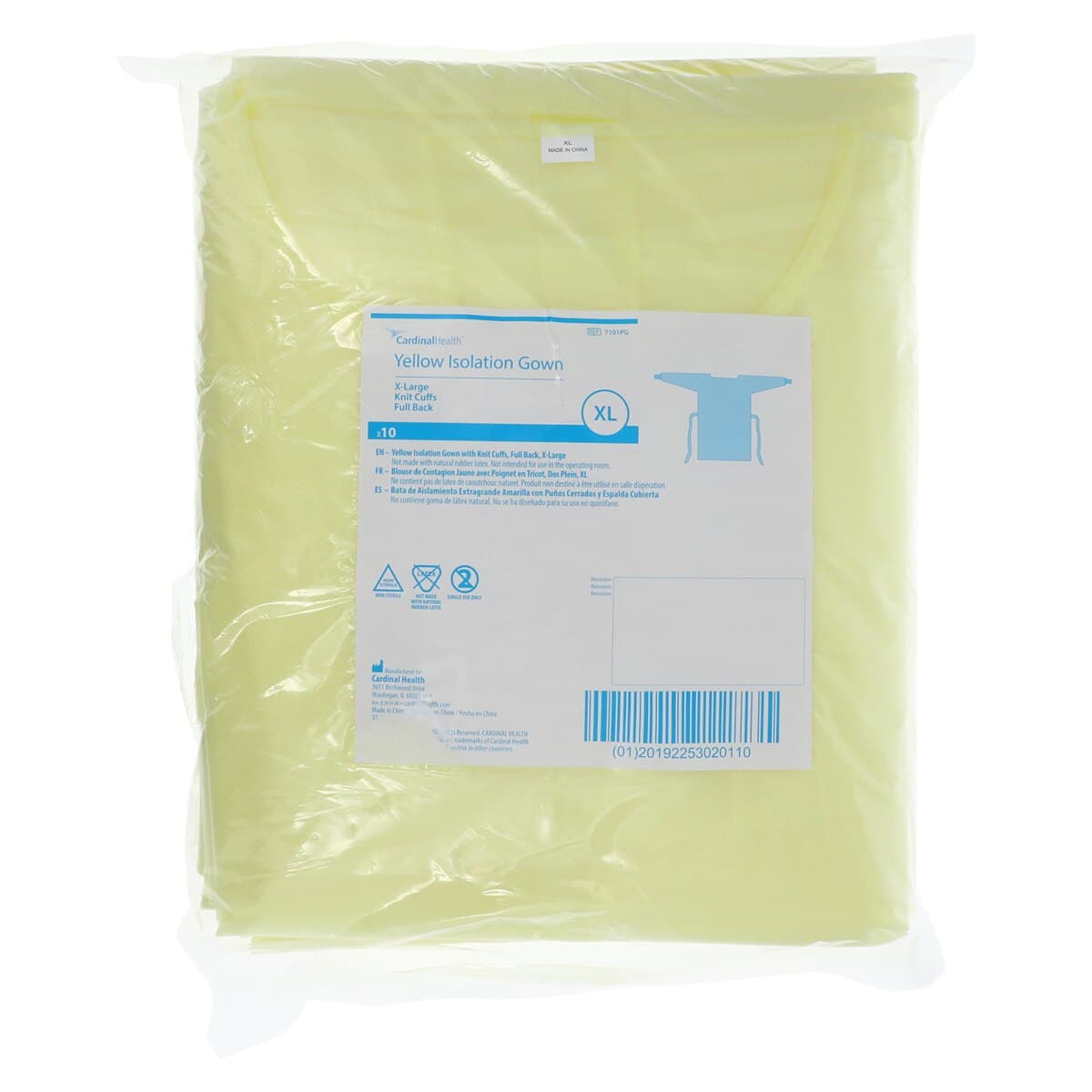 Cardinal Gwn Iso Polycoated Full Back Isolation Gown, Polypropylene Coated, Adult X-Large, Yellow, 10/Bag thumbnail 6