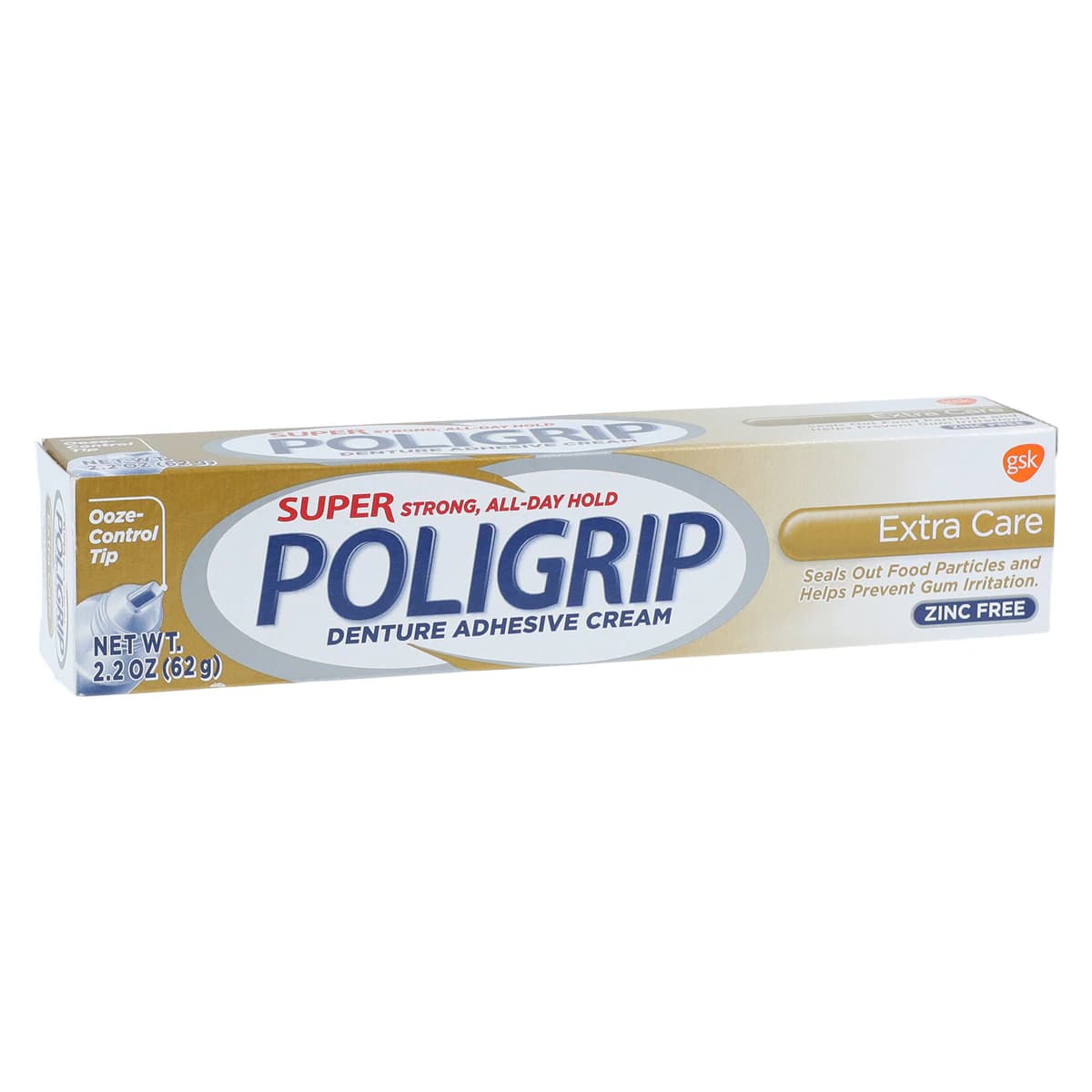 Super Poligrip Extra Care Denture Cream, Zinc Free, 2.2 oz Tube - Super Poligrip Extra Care - Image 1
