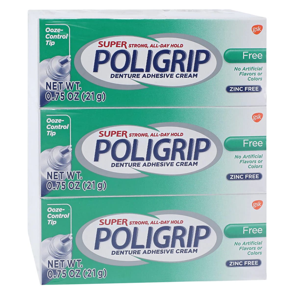 Super Poligrip Free Denture Adhesive Cream, Zinc Free, 0.75 oz Tube, 12/Box - Super Poligrip Adhesive Cream .75 oz Zinc Free (12 - Image 1