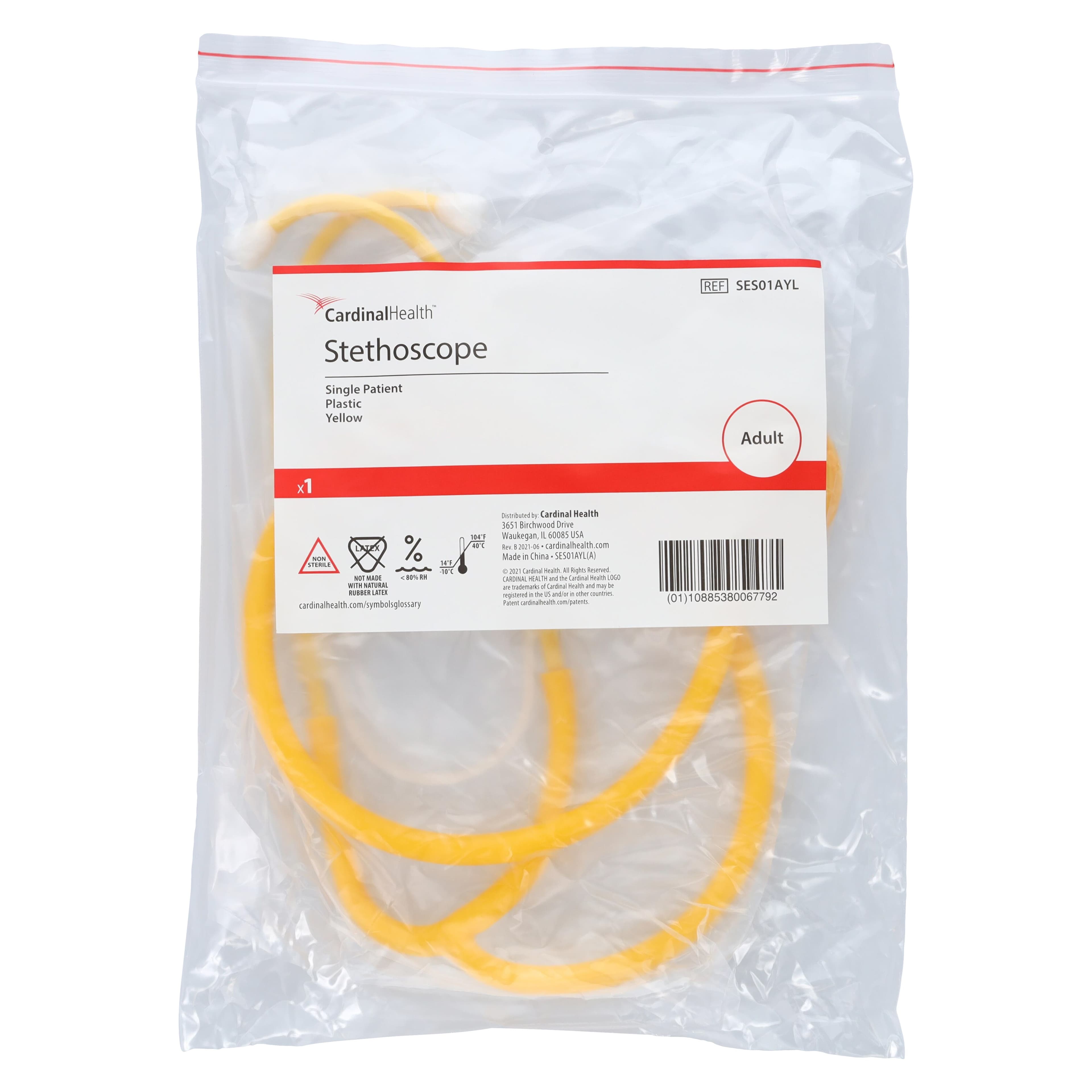 Cardinal Health Disposable Stethoscope, Adult, Yellow, 10/Box thumbnail 6