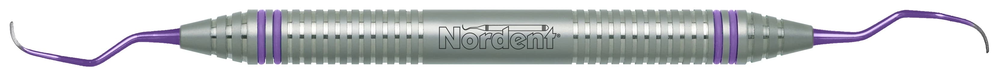 Nordent ImplaMate Langer #3-4 Titanium Implant Scaler, Double-End, DuraLite ColorRings Handle, 9.5mm - 3-4 Langer DE Titanium Implant Scaler - Image 1