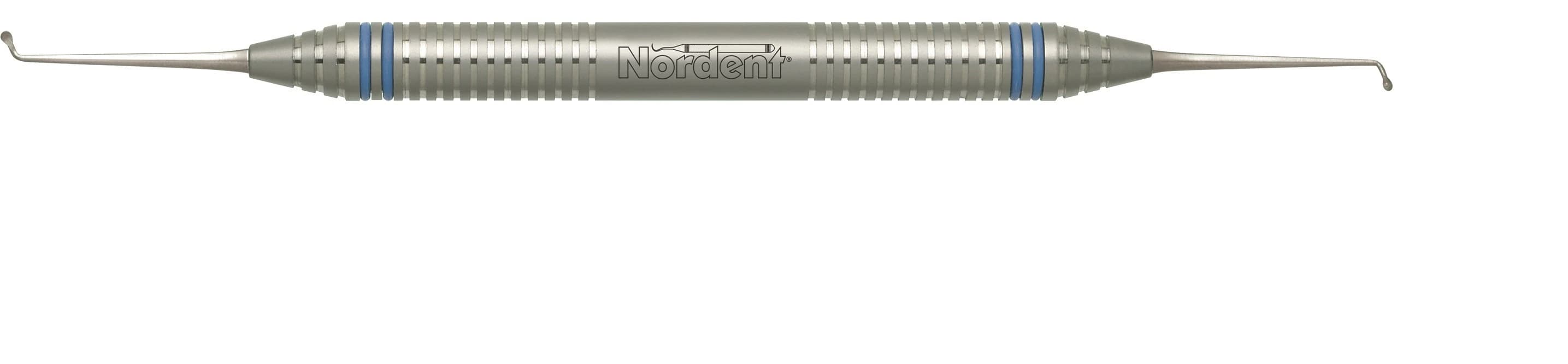Nordent Excavator DE Anterior Spoon #6, Double End, 1.2mm Diameter, 3.0mm Shank, 65° Angle, DuraLite ColorRings Handle, Stainless Steel - Excavator DE Anterior Spoon #6 DuraLite ColorRings Handle - Image 1