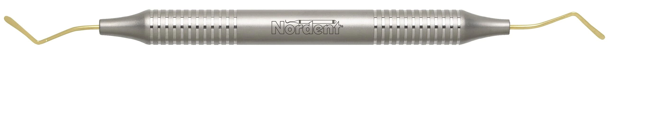 Nordent Composite Placement Instrument DE TiN Coated Double Paddle #LR Curved DuraLite Round Handle, LRT - Composite Placement DE TiN Coated Double Paddle #LR Curved DuraLite ROUND - Image 1