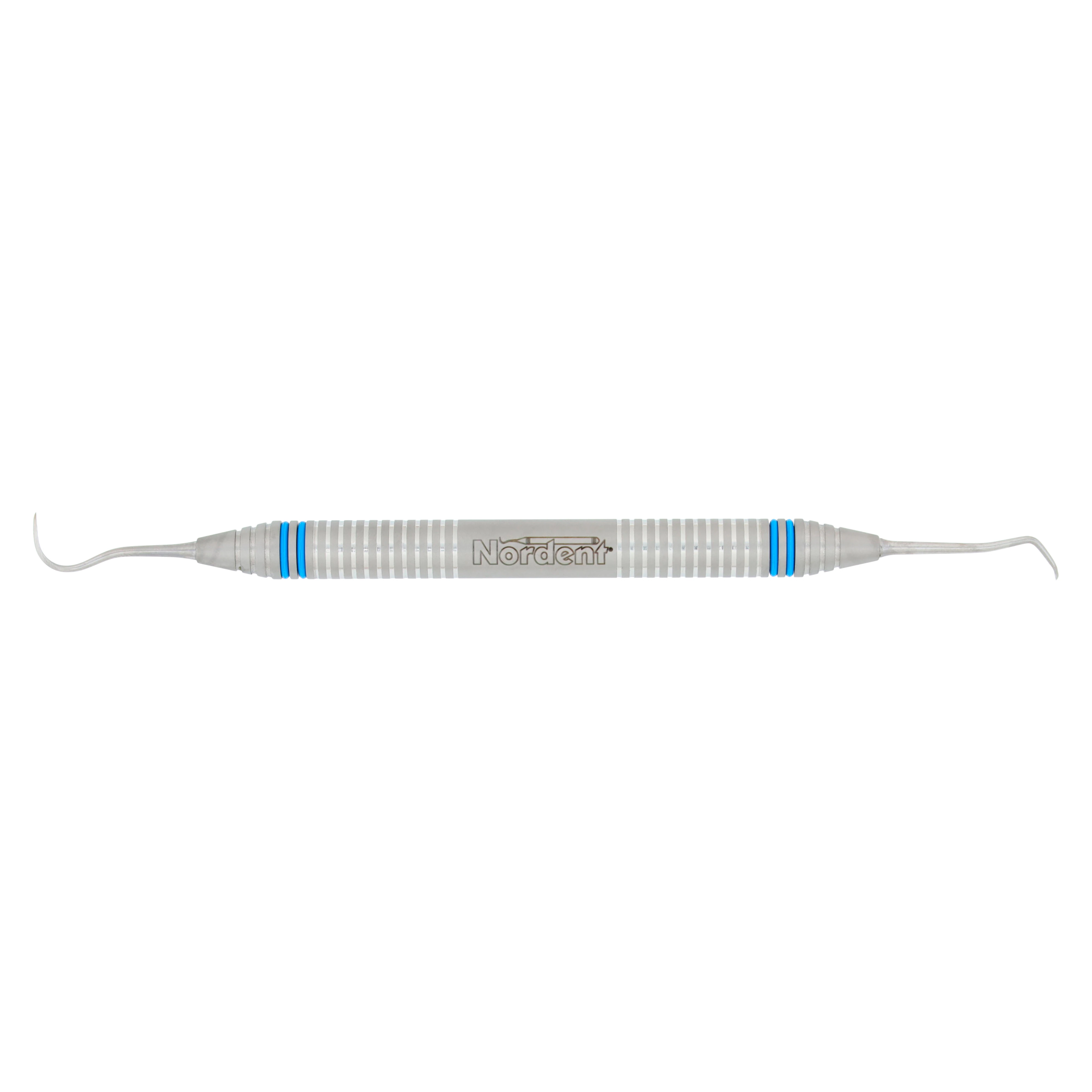 Nordent Classic Scaler DE Anterior Sickle #N5-Contra-Angle Spoon #1 DuraLite ColorRings Handle - Classic Scaler DE Anterior Sickle #N5-Contra-Angle Spoon #1 DuraLite® ColorRings Handle - Image 1