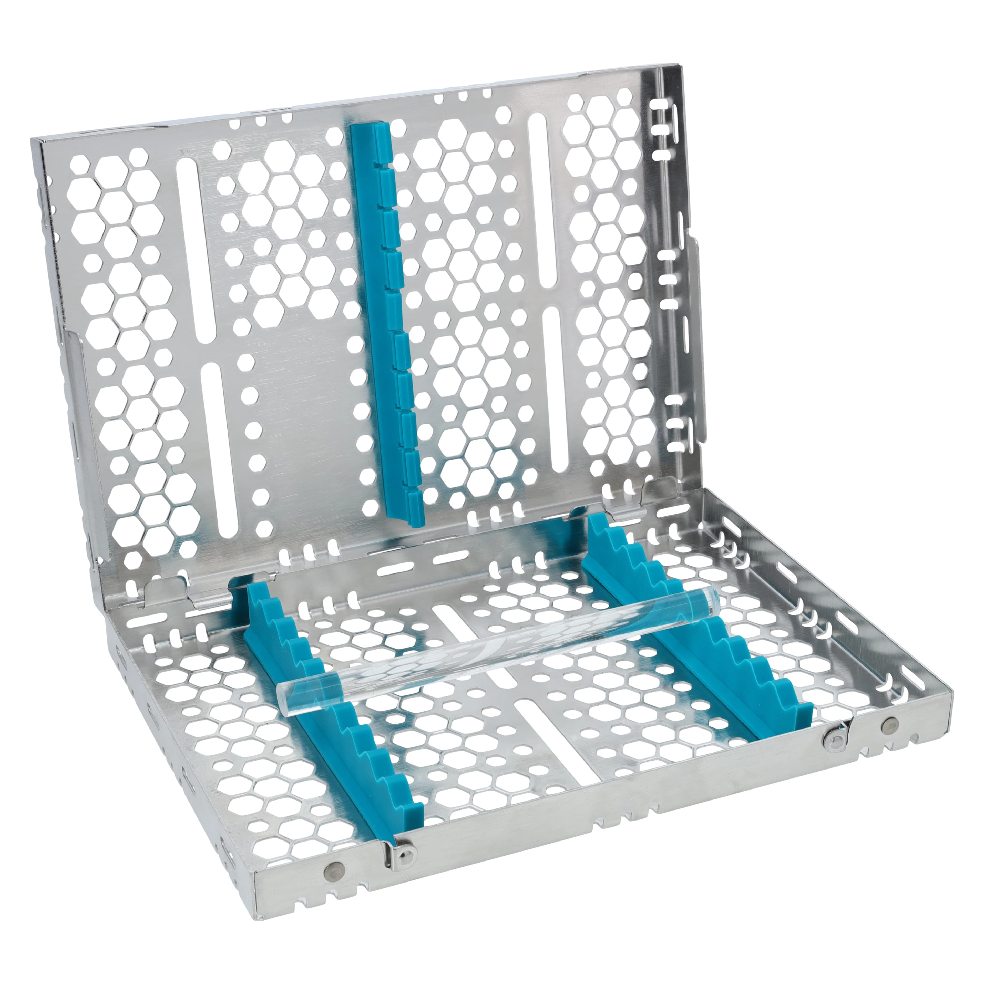 Nordent Sterilization Cassette, Medium, 10 Instruments, Teal, Single-Sided, Stainless Steel, 5.5" x 8" x 1.25", CH2-10N2 - Sterilization Cassettes – Medium, 10 Instruments - Teal - Image 1